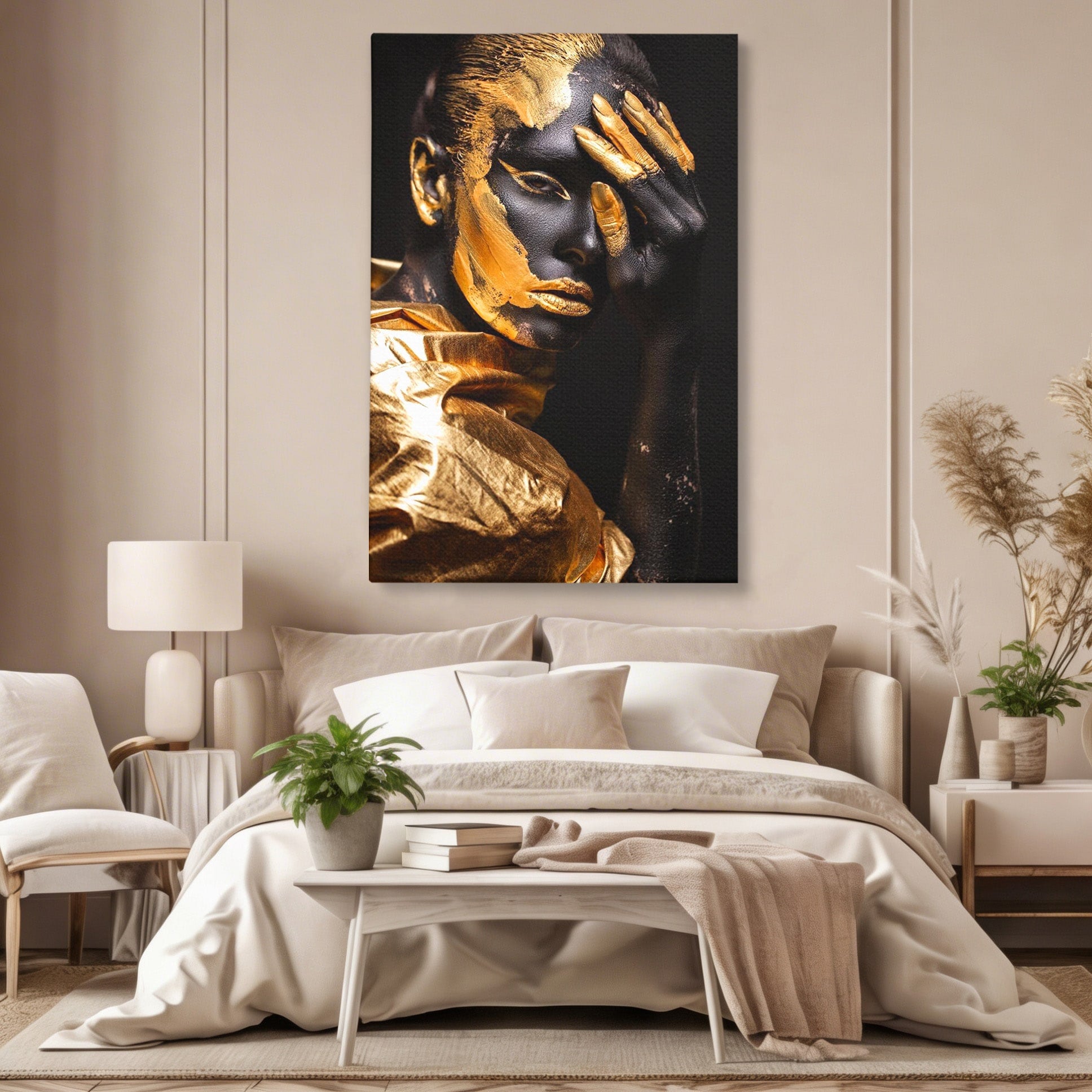 Tablou Canvas Premium LuxCanva® PI1272, Portret Aurit, Fotomodel, Arta Contemporana, Abstract, Lux, Dormitor, Birou, Culori Vibrante