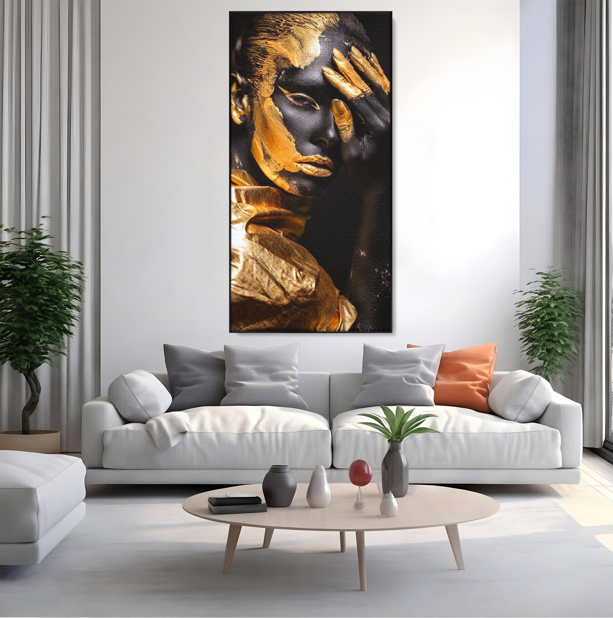 Tablou Canvas Premium LuxCanva® PI1272, Portret Aurit, Fotomodel, Arta Contemporana, Abstract, Lux, Dormitor, Birou, Culori Vibrante