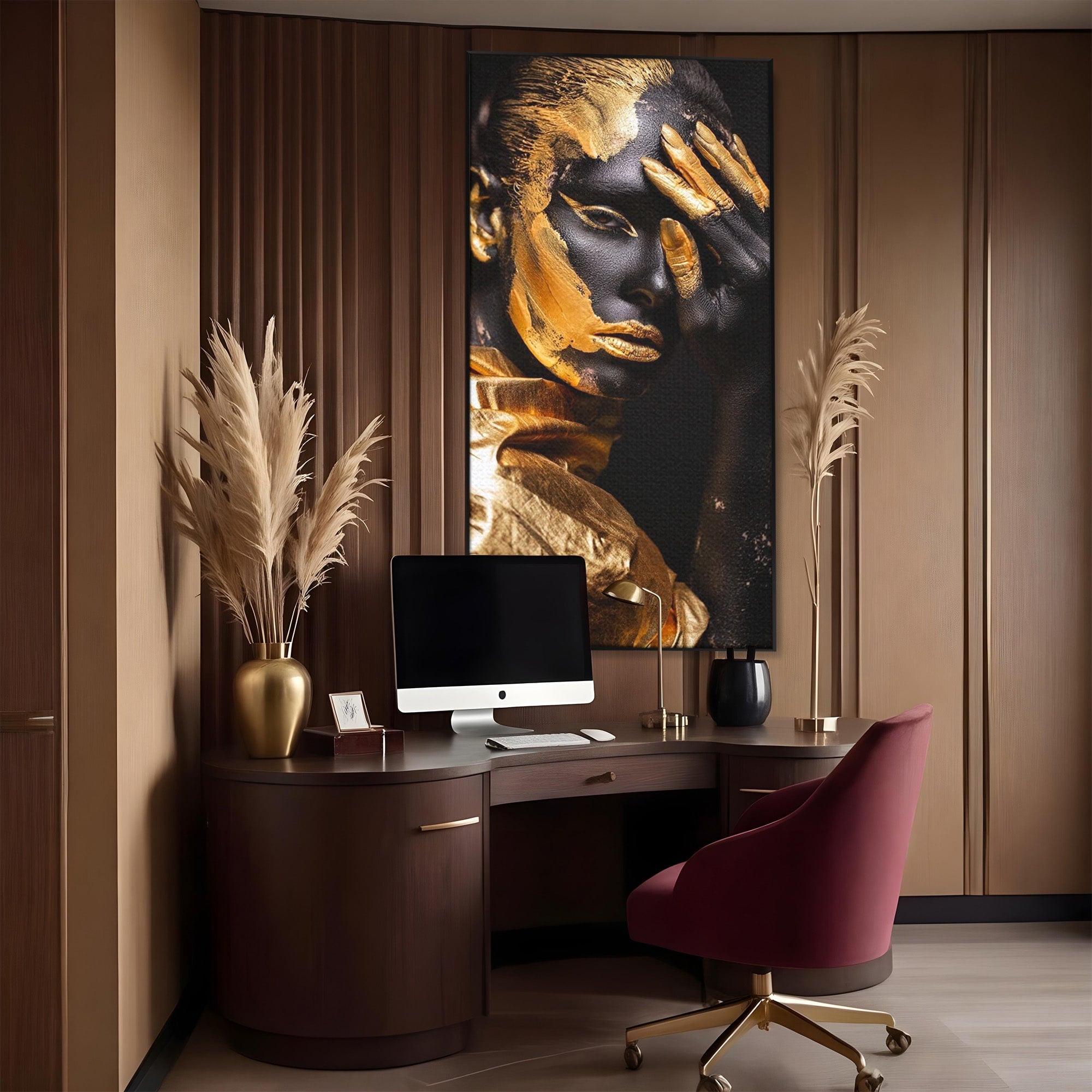 Tablou Canvas Premium LuxCanva® PI1272, Portret Aurit, Fotomodel, Arta Contemporana, Abstract, Lux, Dormitor, Birou, Culori Vibrante