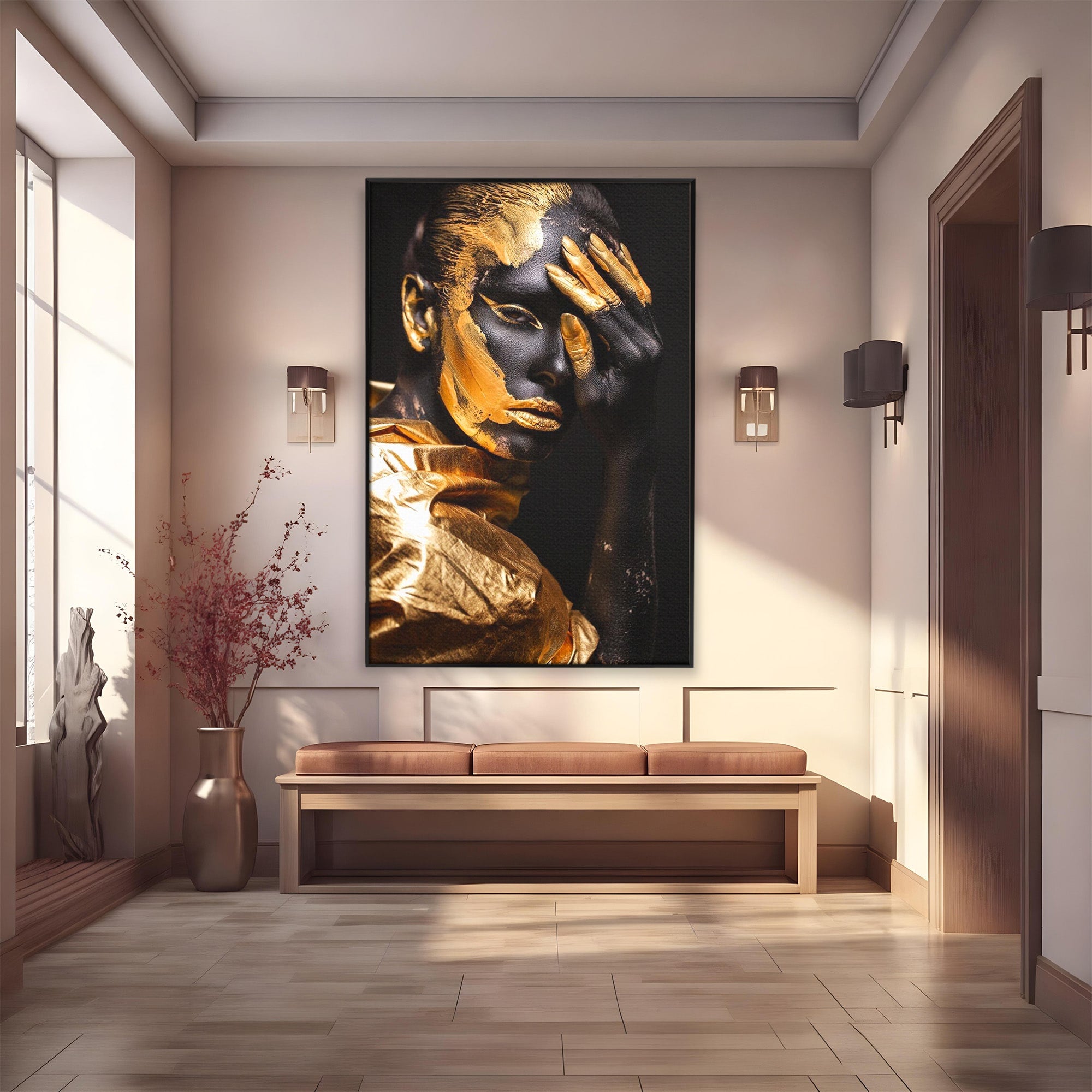 Tablou Canvas Premium LuxCanva® PI1272, Portret Aurit, Fotomodel, Arta Contemporana, Abstract, Lux, Dormitor, Birou, Culori Vibrante