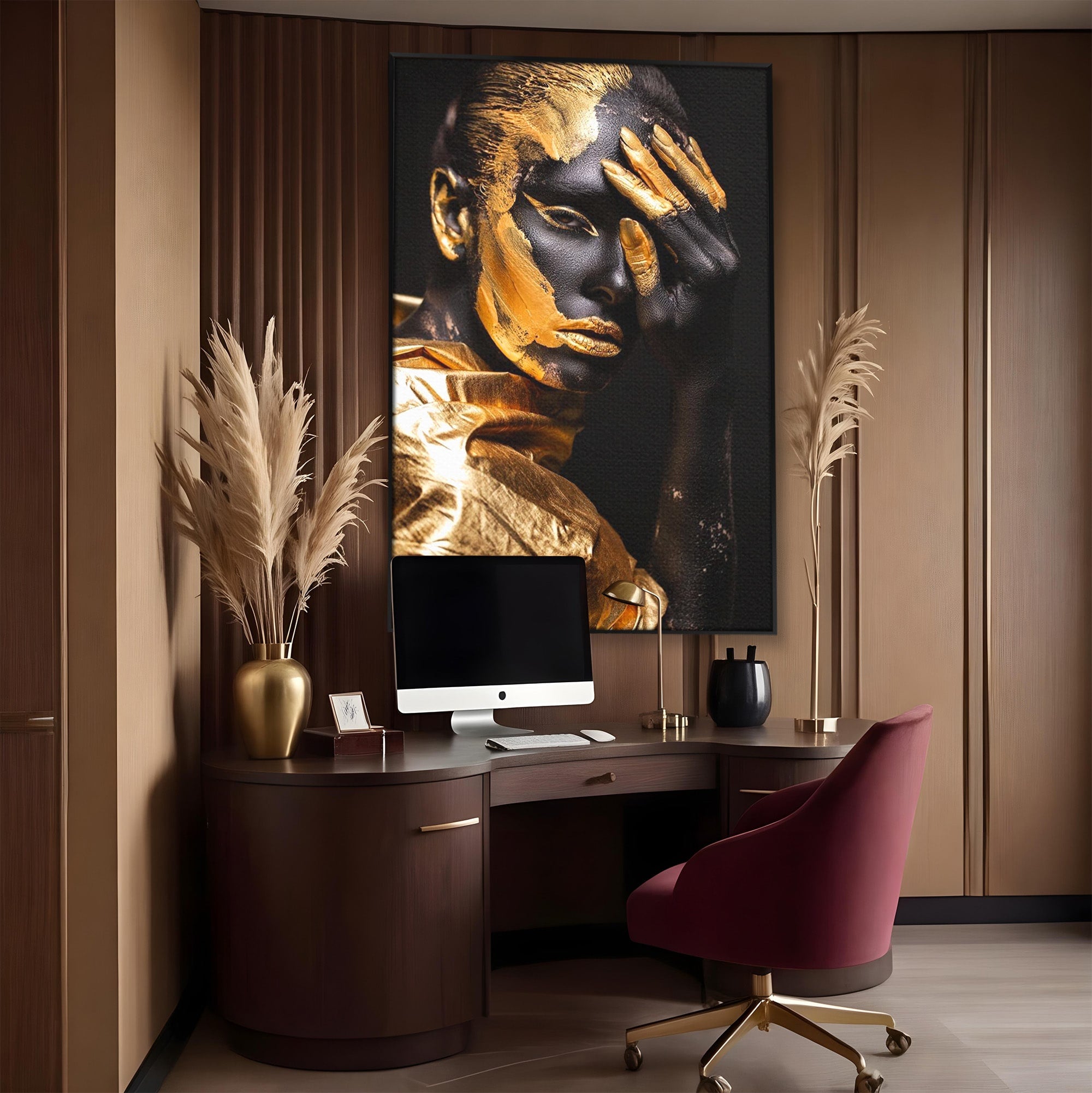 Tablou Canvas Premium LuxCanva® PI1272, Portret Aurit, Fotomodel, Arta Contemporana, Abstract, Lux, Dormitor, Birou, Culori Vibrante