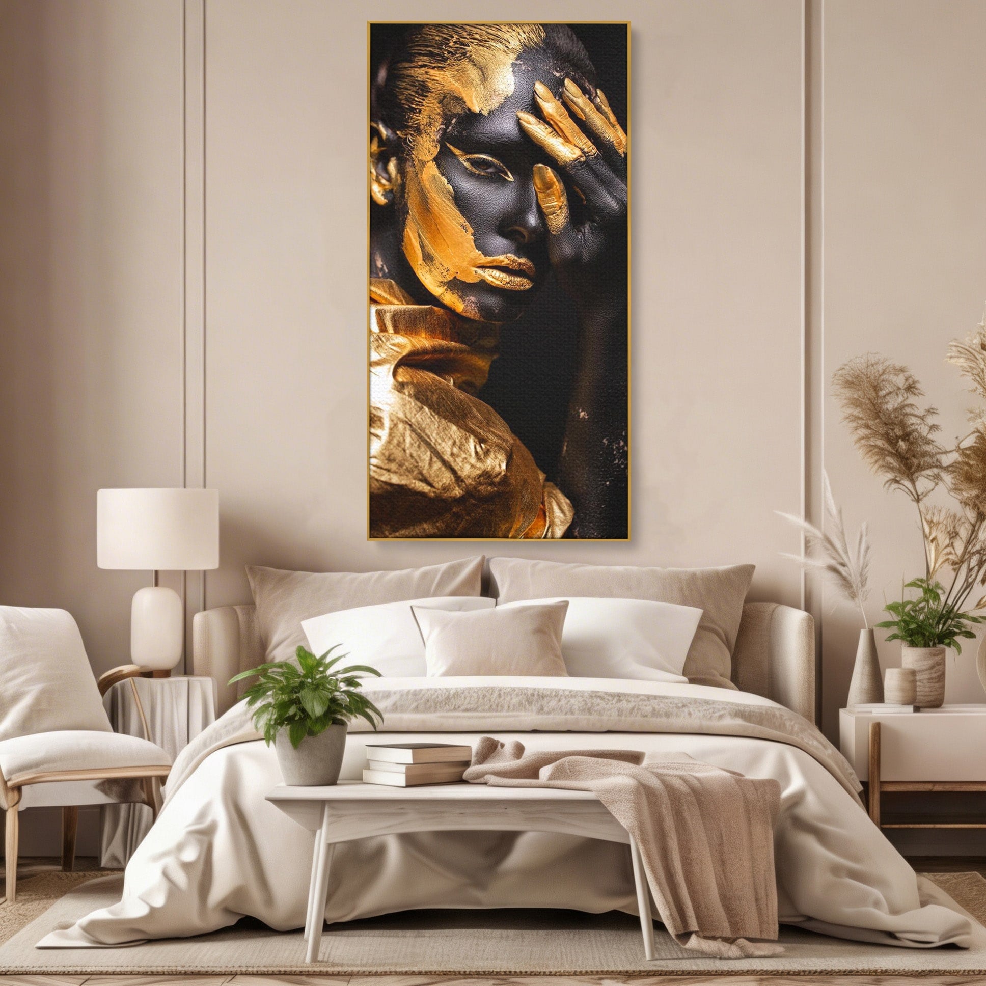 Tablou Canvas Premium LuxCanva® PI1272, Portret Aurit, Fotomodel, Arta Contemporana, Abstract, Lux, Dormitor, Birou, Culori Vibrante