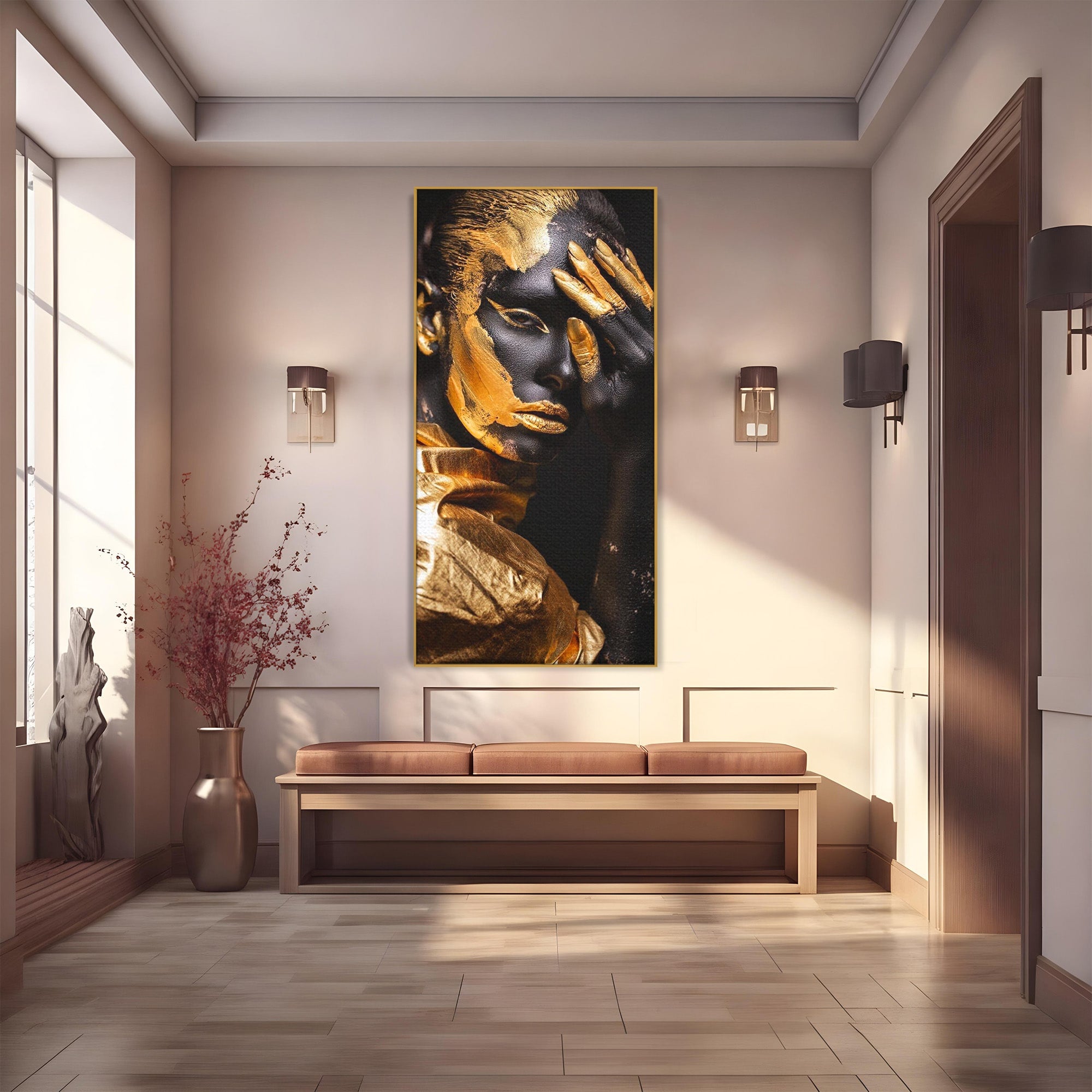 Tablou Canvas Premium LuxCanva® PI1272, Portret Aurit, Fotomodel, Arta Contemporana, Abstract, Lux, Dormitor, Birou, Culori Vibrante