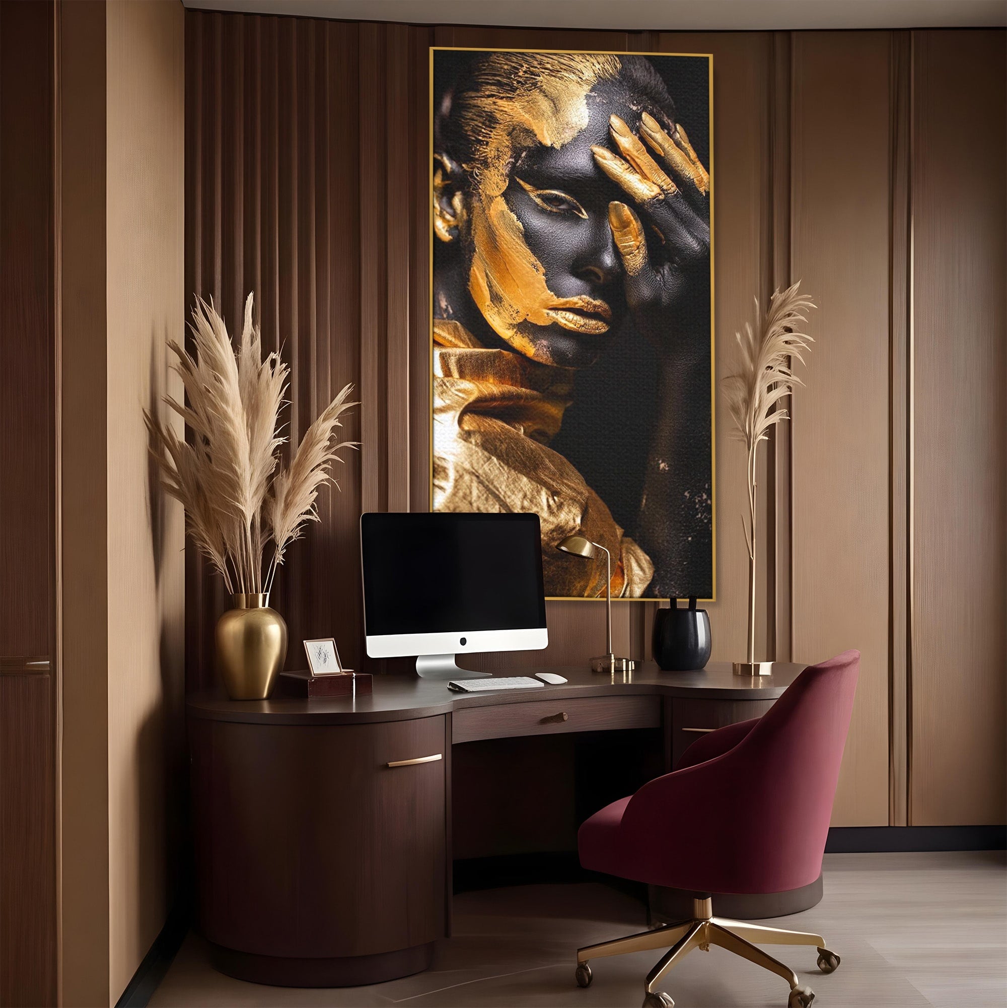 Tablou Canvas Premium LuxCanva® PI1272, Portret Aurit, Fotomodel, Arta Contemporana, Abstract, Lux, Dormitor, Birou, Culori Vibrante