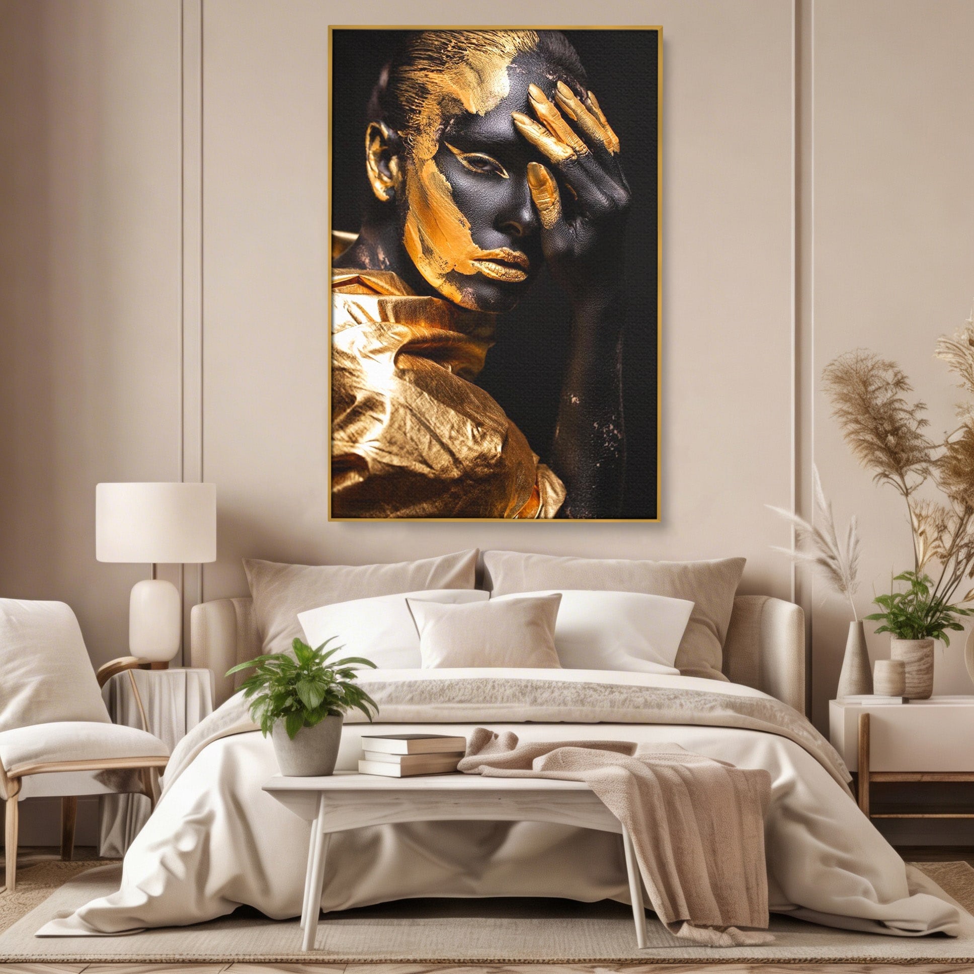 Tablou Canvas Premium LuxCanva® PI1272, Portret Aurit, Fotomodel, Arta Contemporana, Abstract, Lux, Dormitor, Birou, Culori Vibrante