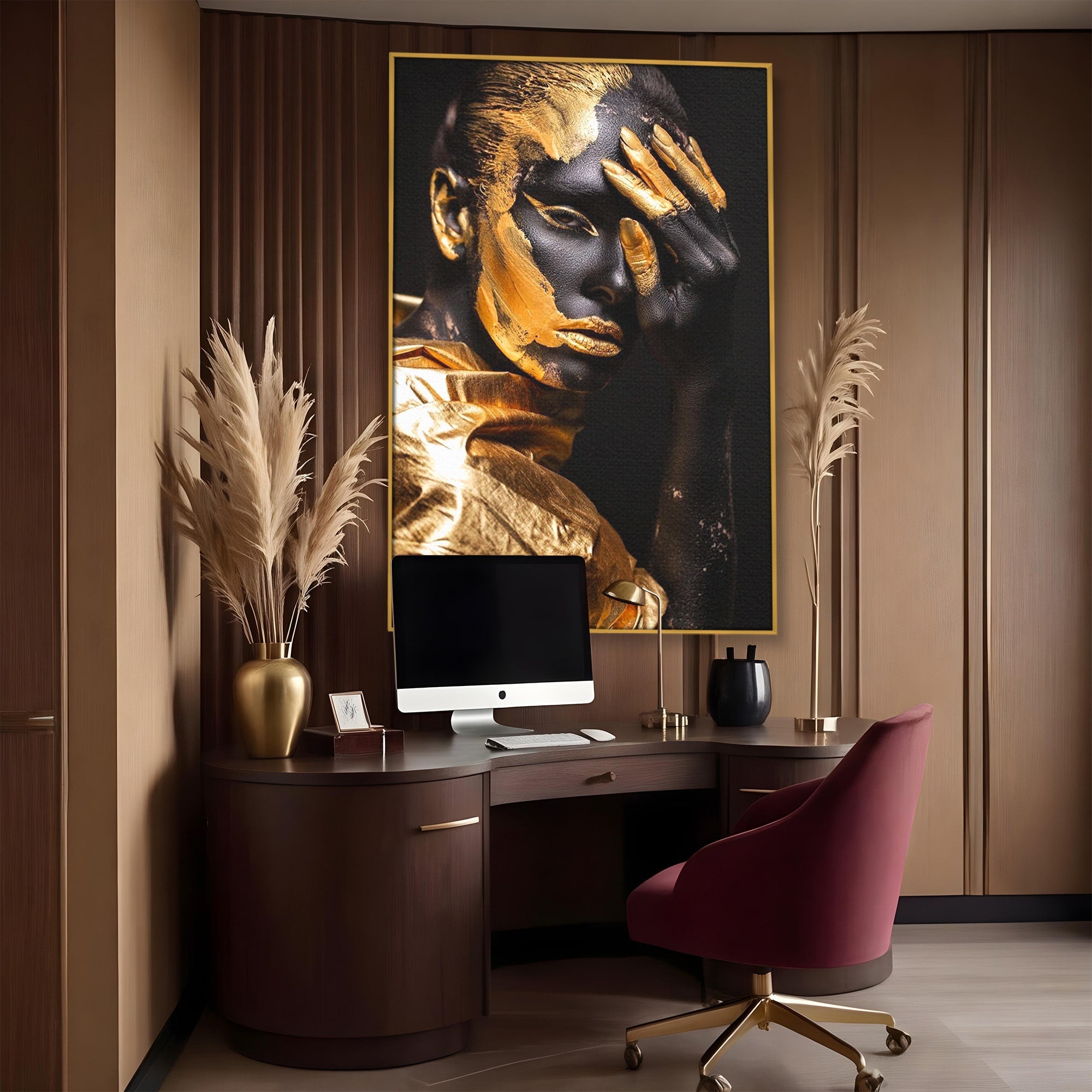 Tablou Canvas Premium LuxCanva® PI1272, Portret Aurit, Fotomodel, Arta Contemporana, Abstract, Lux, Dormitor, Birou, Culori Vibrante