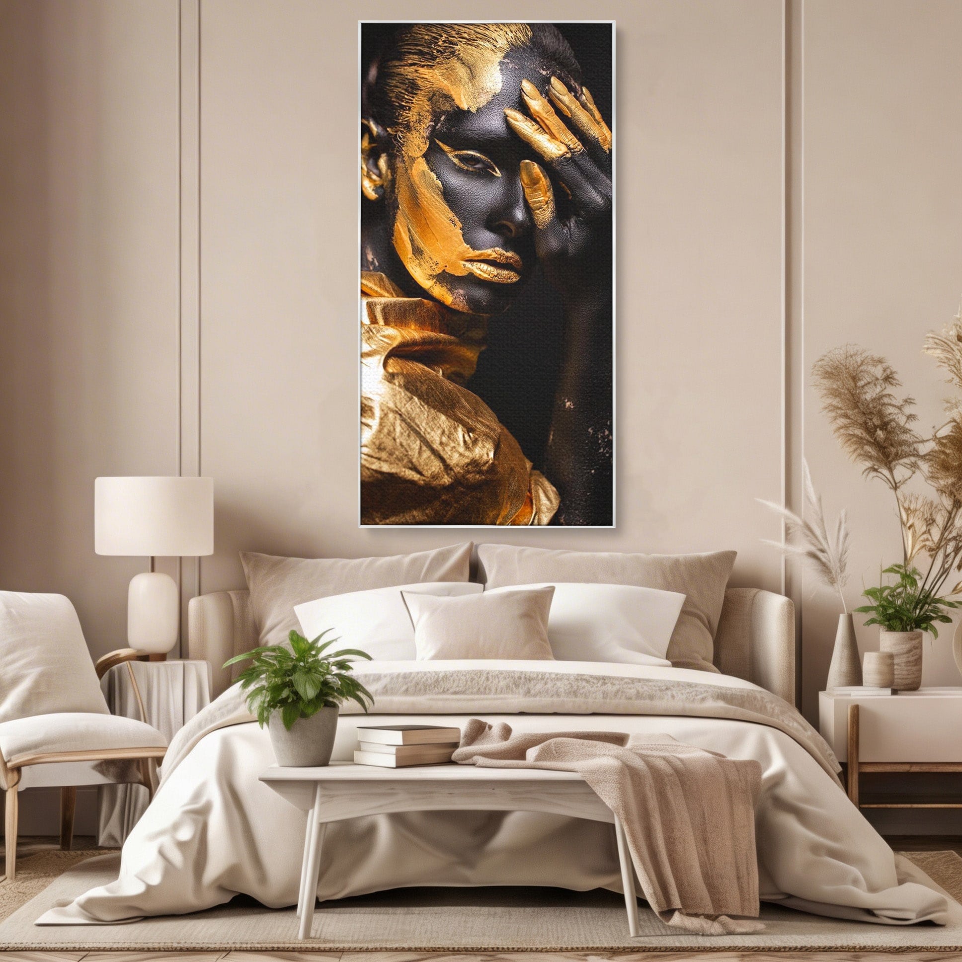 Tablou Canvas Premium LuxCanva® PI1272, Portret Aurit, Fotomodel, Arta Contemporana, Abstract, Lux, Dormitor, Birou, Culori Vibrante
