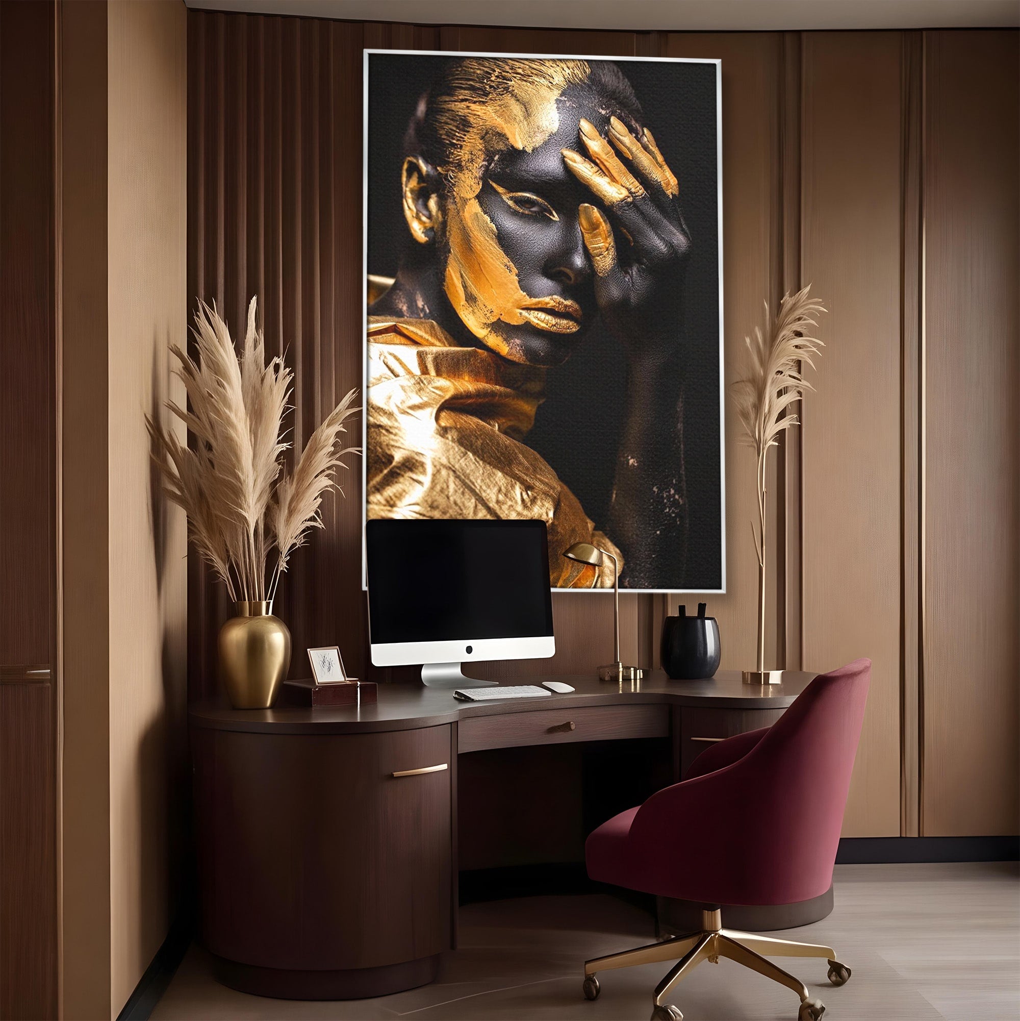 Tablou Canvas Premium LuxCanva® PI1272, Portret Aurit, Fotomodel, Arta Contemporana, Abstract, Lux, Dormitor, Birou, Culori Vibrante