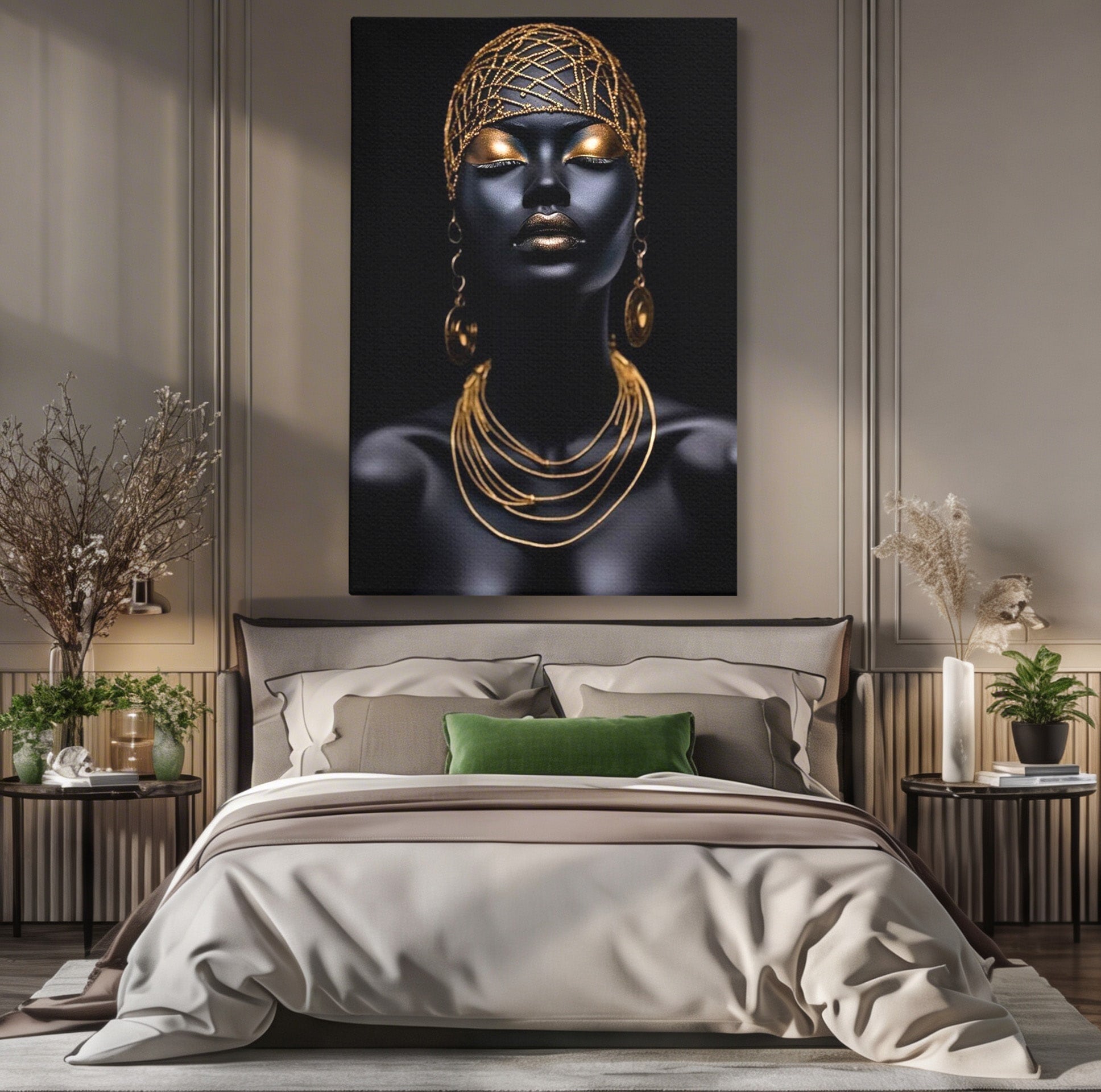 Tablou Canvas Premium LuxCanva® PI1273, Stralucire Nocturna, Portret, Eleganta, Aur, Living, Dormitor, Culori Vibrante