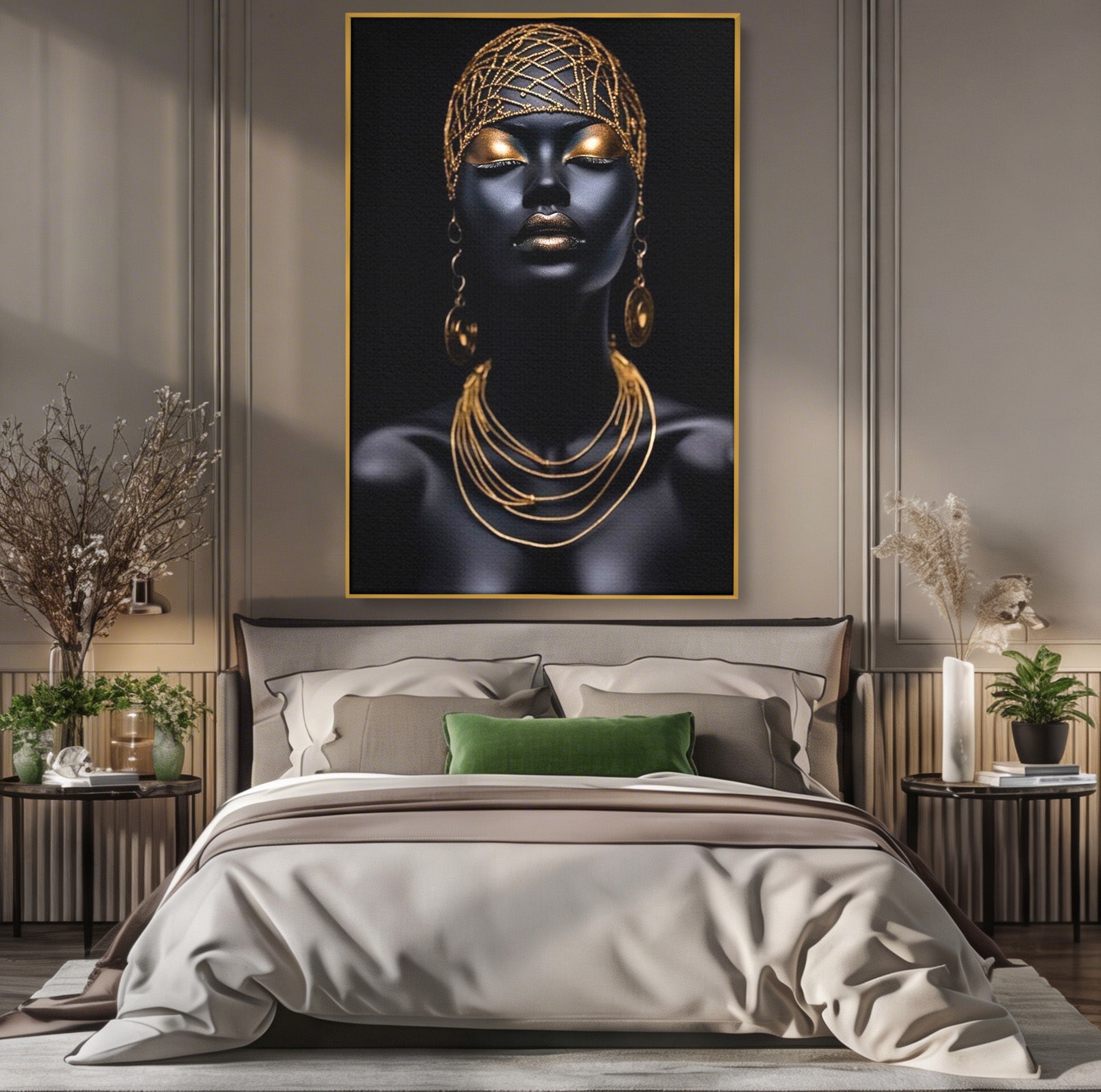 Tablou Canvas Premium LuxCanva® PI1273, Stralucire Nocturna, Portret, Eleganta, Aur, Living, Dormitor, Culori Vibrante