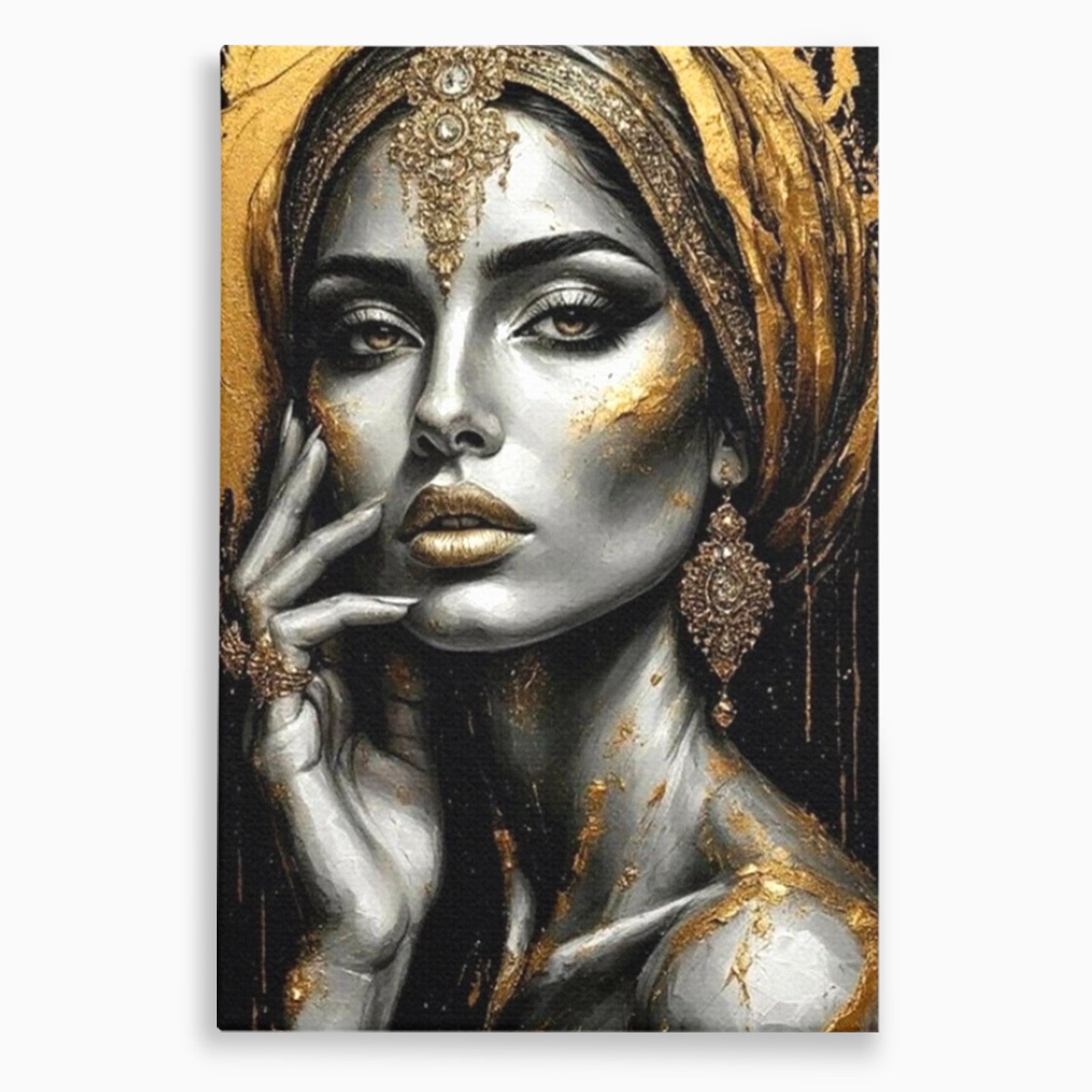 Tablou Canvas Premium LuxCanva® PI1274, Regina Misterioasa, Portret, Femeie, Eleganta, Arta, Dormitor, Culori Vibrante