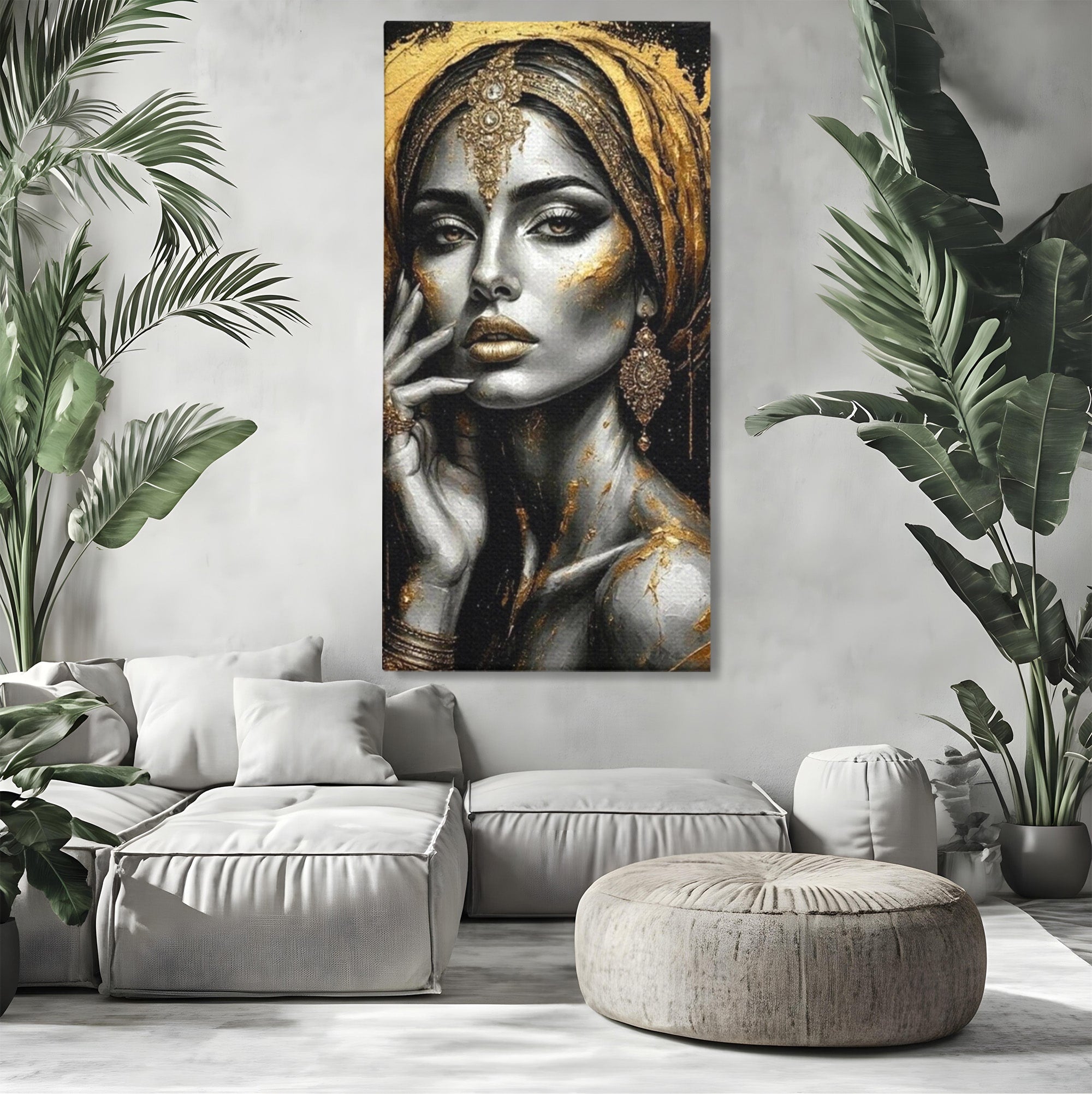 Tablou Canvas Premium LuxCanva® PI1274, Regina Misterioasa, Portret, Femeie, Eleganta, Arta, Dormitor, Culori Vibrante