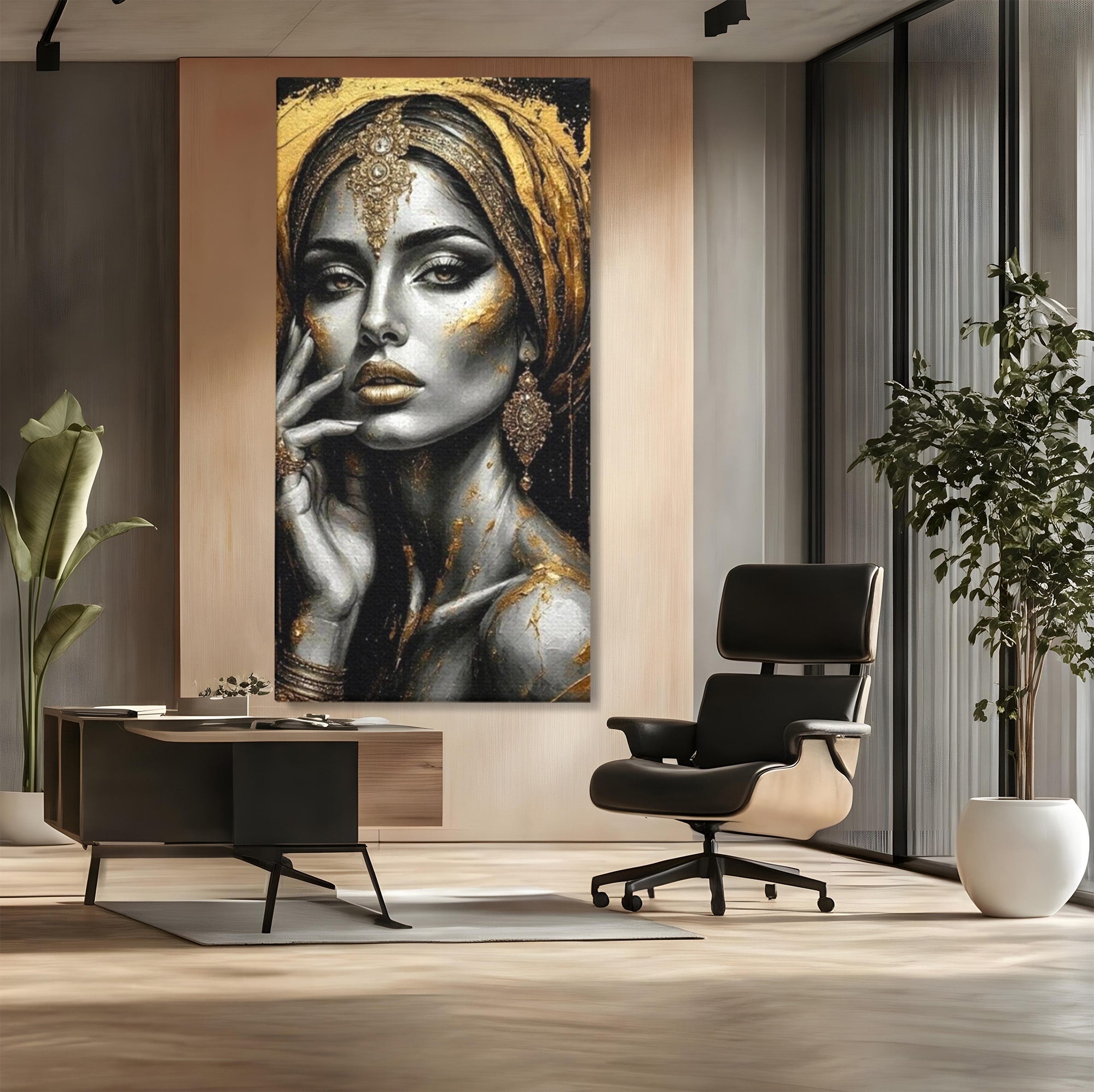 Tablou Canvas Premium LuxCanva® PI1274, Regina Misterioasa, Portret, Femeie, Eleganta, Arta, Dormitor, Culori Vibrante