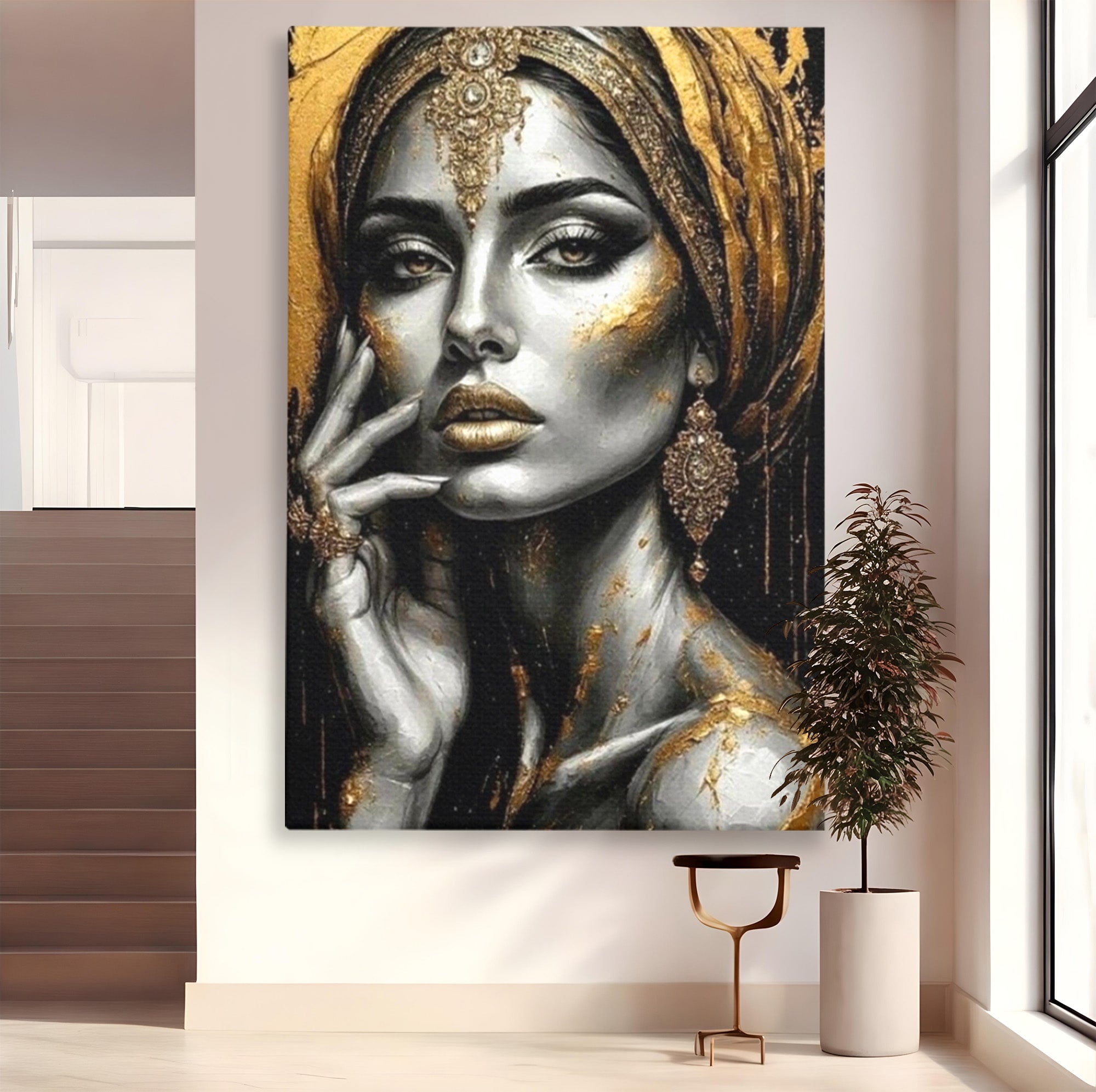 Tablou Canvas Premium LuxCanva® PI1274, Regina Misterioasa, Portret, Femeie, Eleganta, Arta, Dormitor, Culori Vibrante