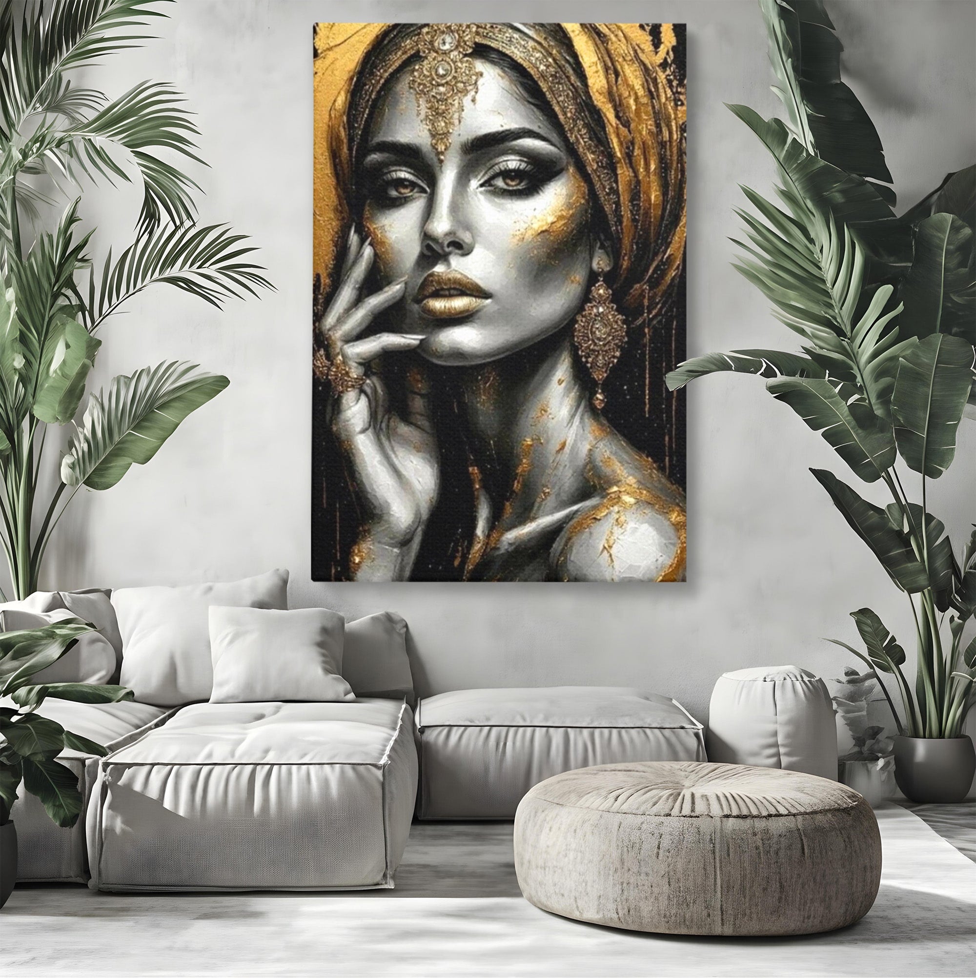 Tablou Canvas Premium LuxCanva® PI1274, Regina Misterioasa, Portret, Femeie, Eleganta, Arta, Dormitor, Culori Vibrante
