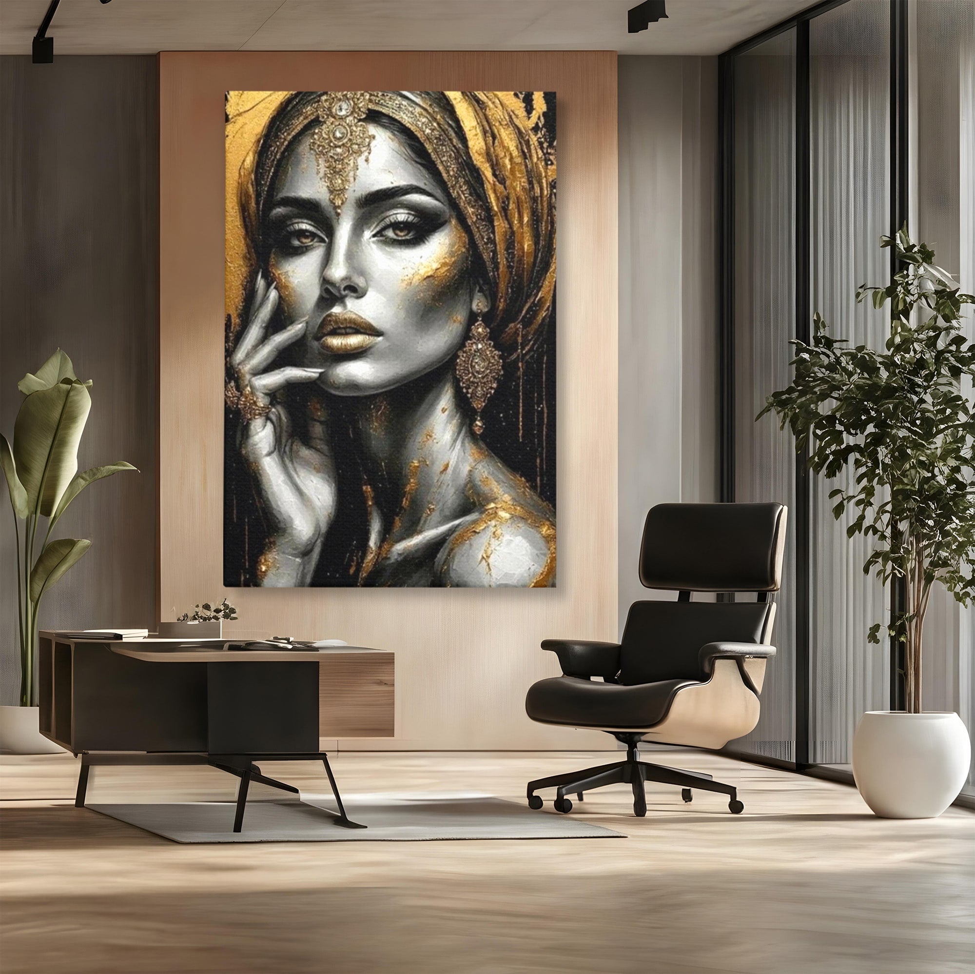 Tablou Canvas Premium LuxCanva® PI1274, Regina Misterioasa, Portret, Femeie, Eleganta, Arta, Dormitor, Culori Vibrante