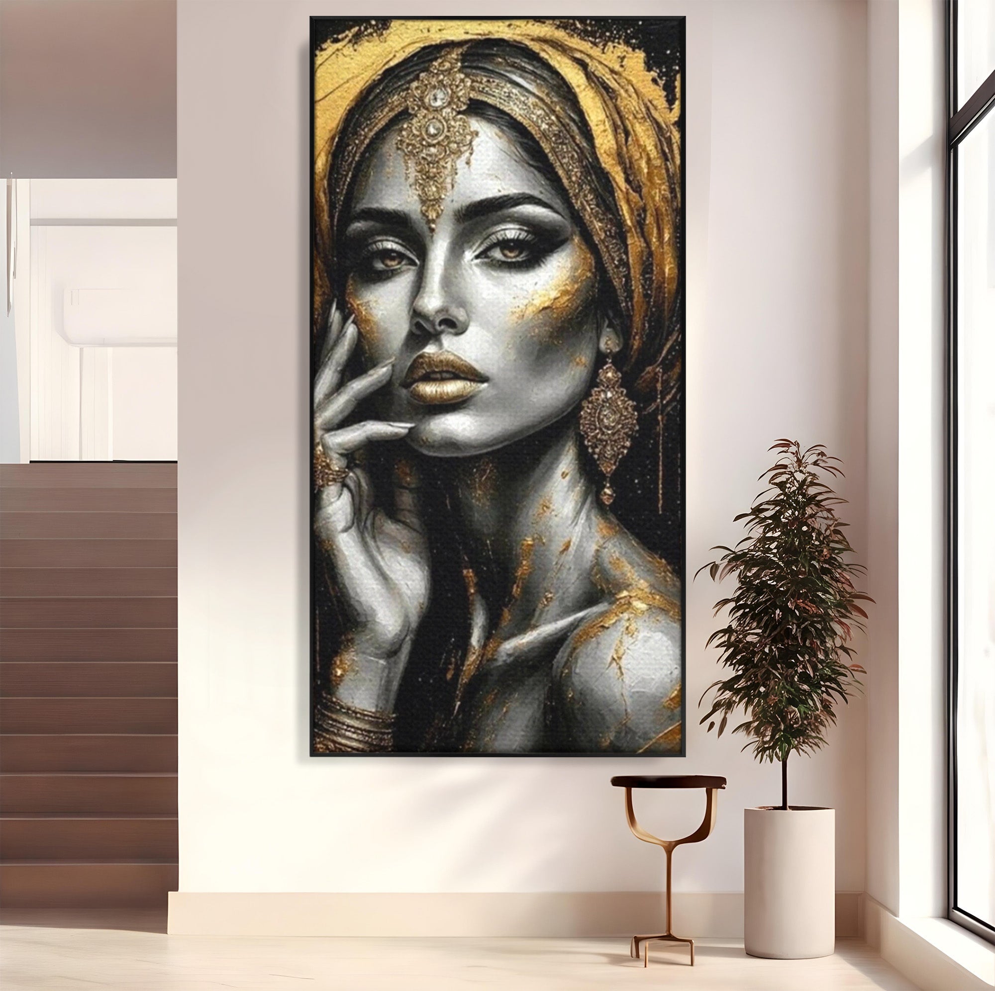 Tablou Canvas Premium LuxCanva® PI1274, Regina Misterioasa, Portret, Femeie, Eleganta, Arta, Dormitor, Culori Vibrante
