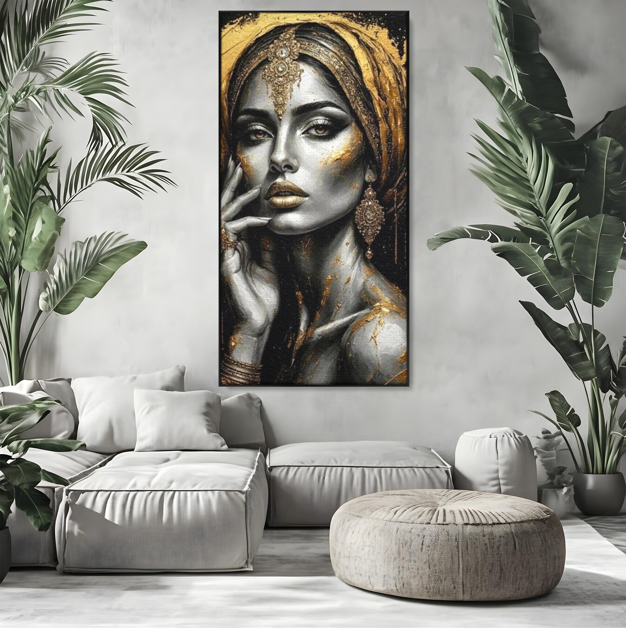 Tablou Canvas Premium LuxCanva® PI1274, Regina Misterioasa, Portret, Femeie, Eleganta, Arta, Dormitor, Culori Vibrante