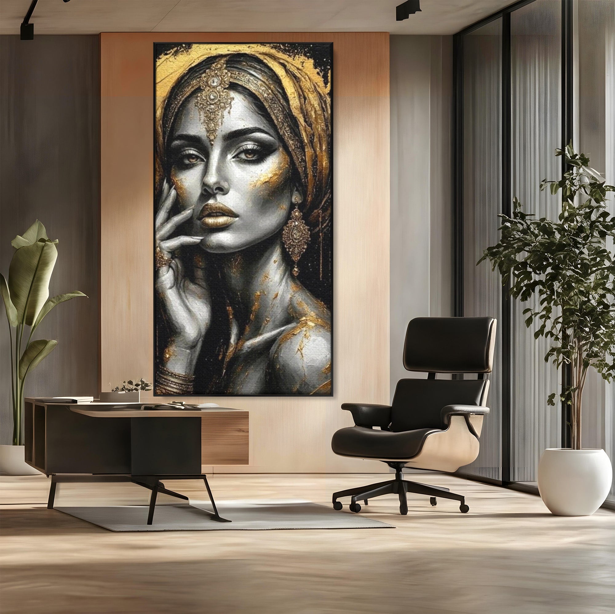 Tablou Canvas Premium LuxCanva® PI1274, Regina Misterioasa, Portret, Femeie, Eleganta, Arta, Dormitor, Culori Vibrante
