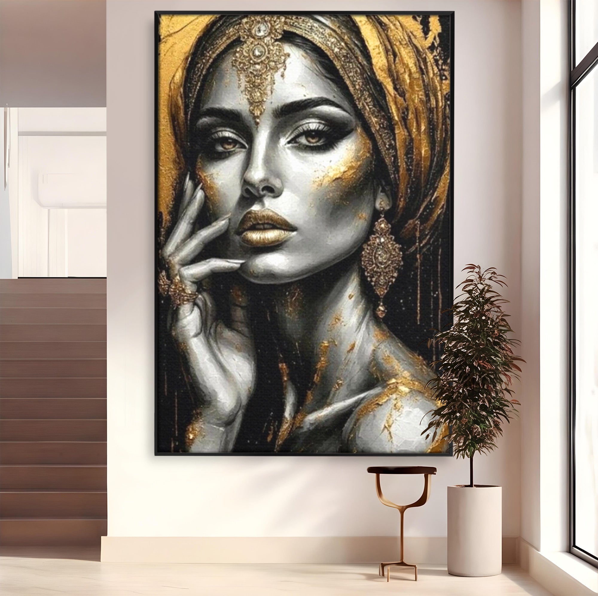 Tablou Canvas Premium LuxCanva® PI1274, Regina Misterioasa, Portret, Femeie, Eleganta, Arta, Dormitor, Culori Vibrante