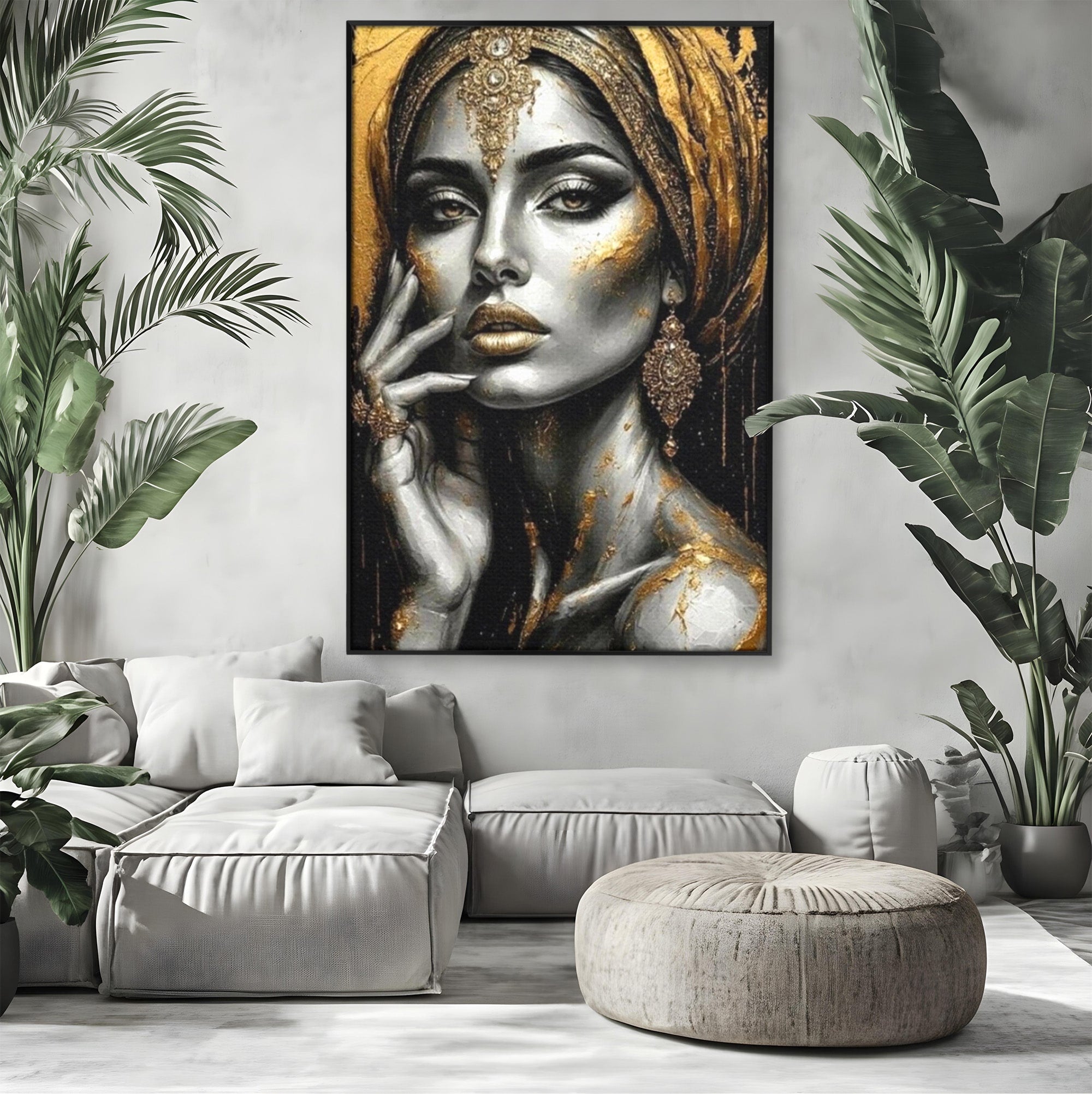 Tablou Canvas Premium LuxCanva® PI1274, Regina Misterioasa, Portret, Femeie, Eleganta, Arta, Dormitor, Culori Vibrante