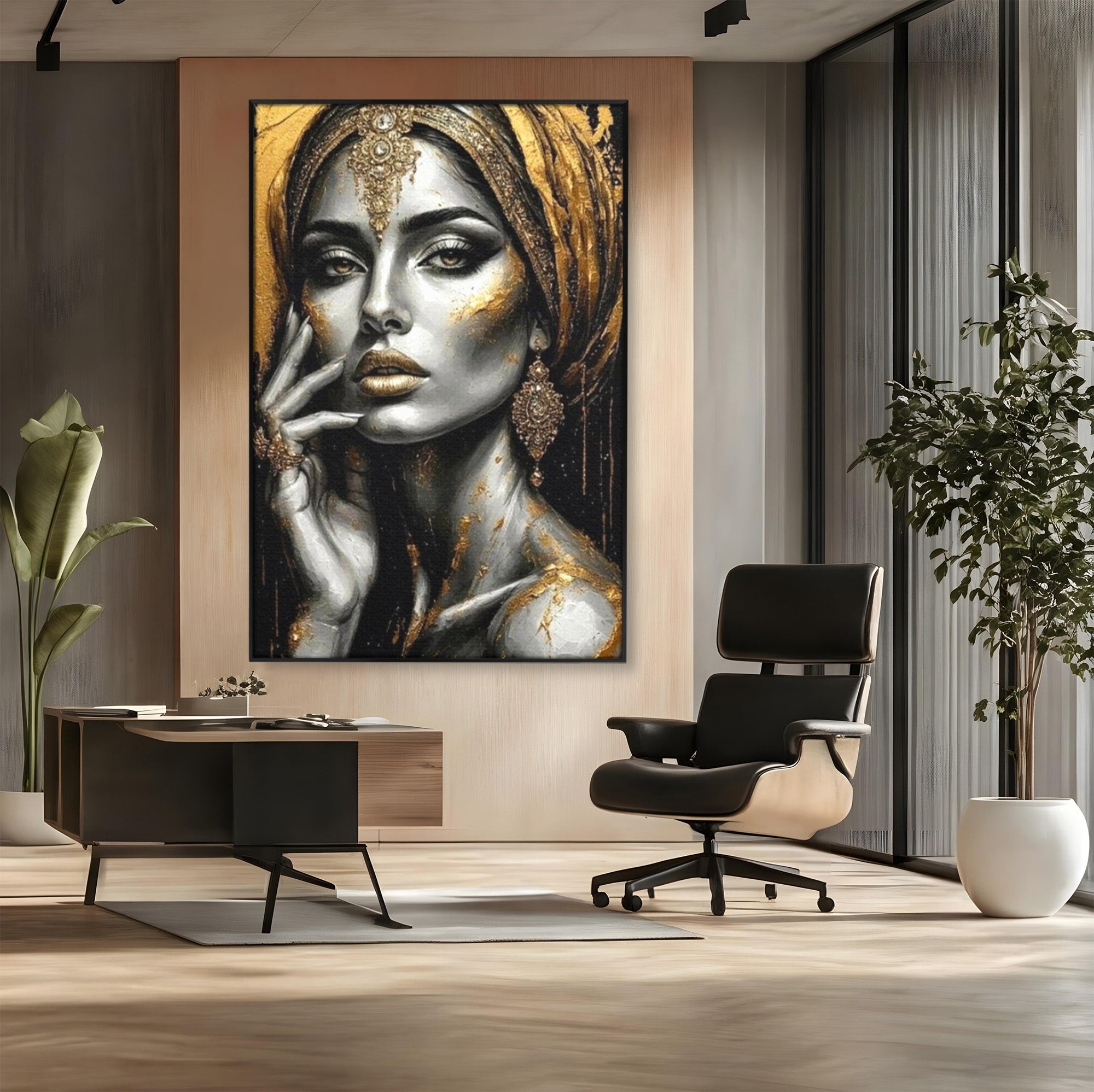 Tablou Canvas Premium LuxCanva® PI1274, Regina Misterioasa, Portret, Femeie, Eleganta, Arta, Dormitor, Culori Vibrante