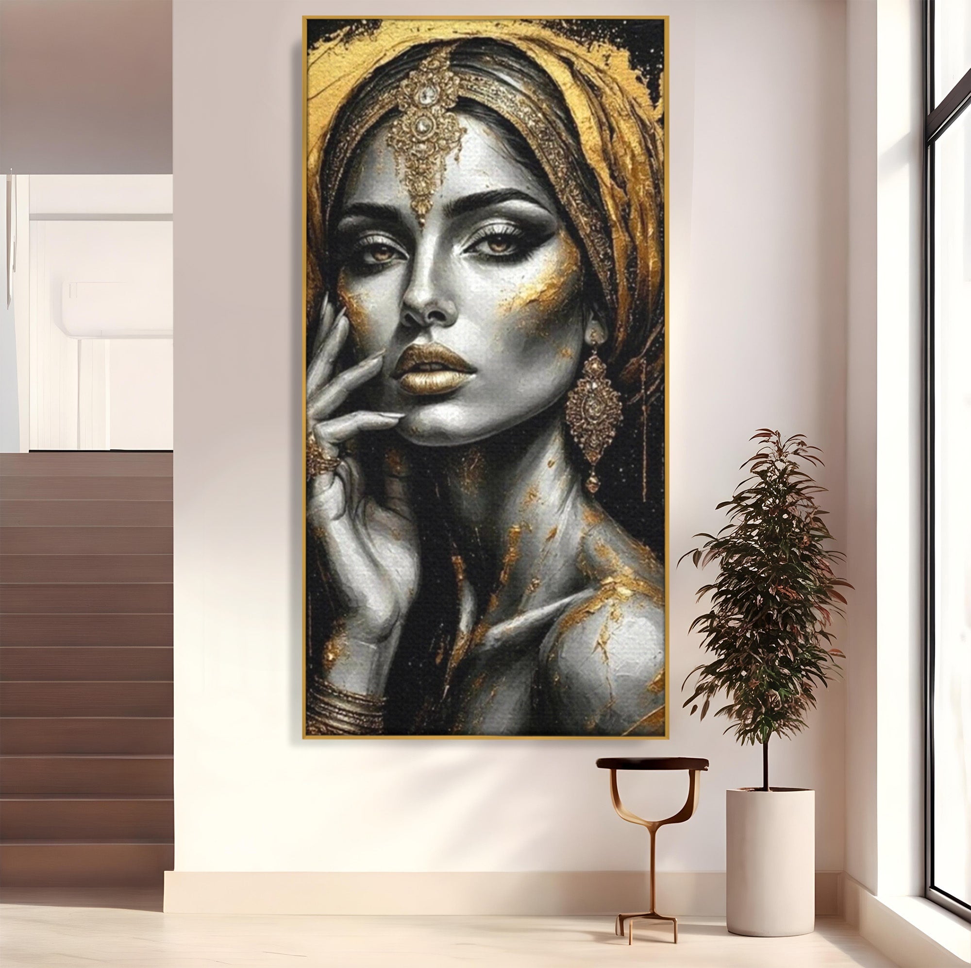 Tablou Canvas Premium LuxCanva® PI1274, Regina Misterioasa, Portret, Femeie, Eleganta, Arta, Dormitor, Culori Vibrante