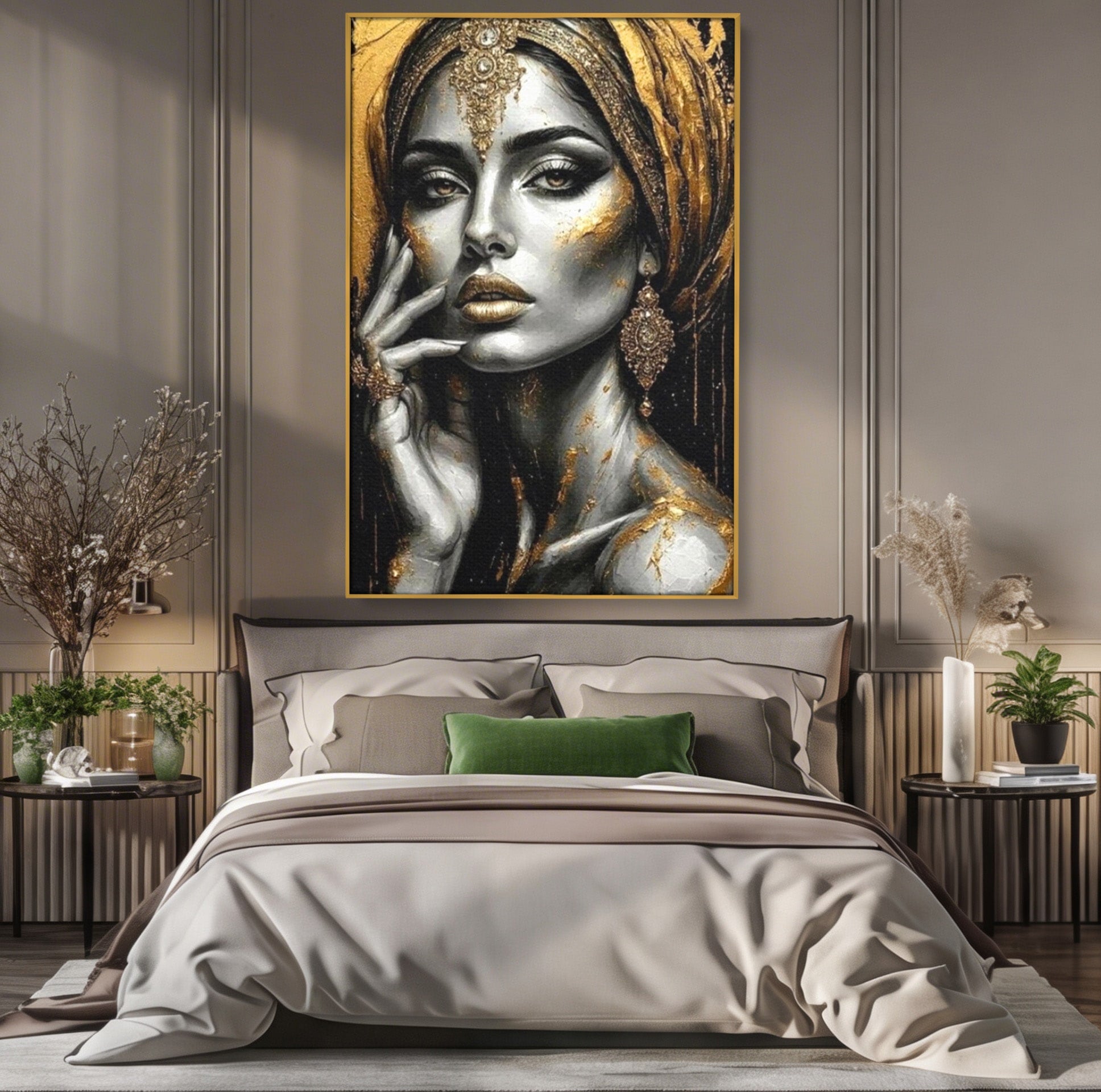 Tablou Canvas Premium LuxCanva® PI1274, Regina Misterioasa, Portret, Femeie, Eleganta, Arta, Dormitor, Culori Vibrante
