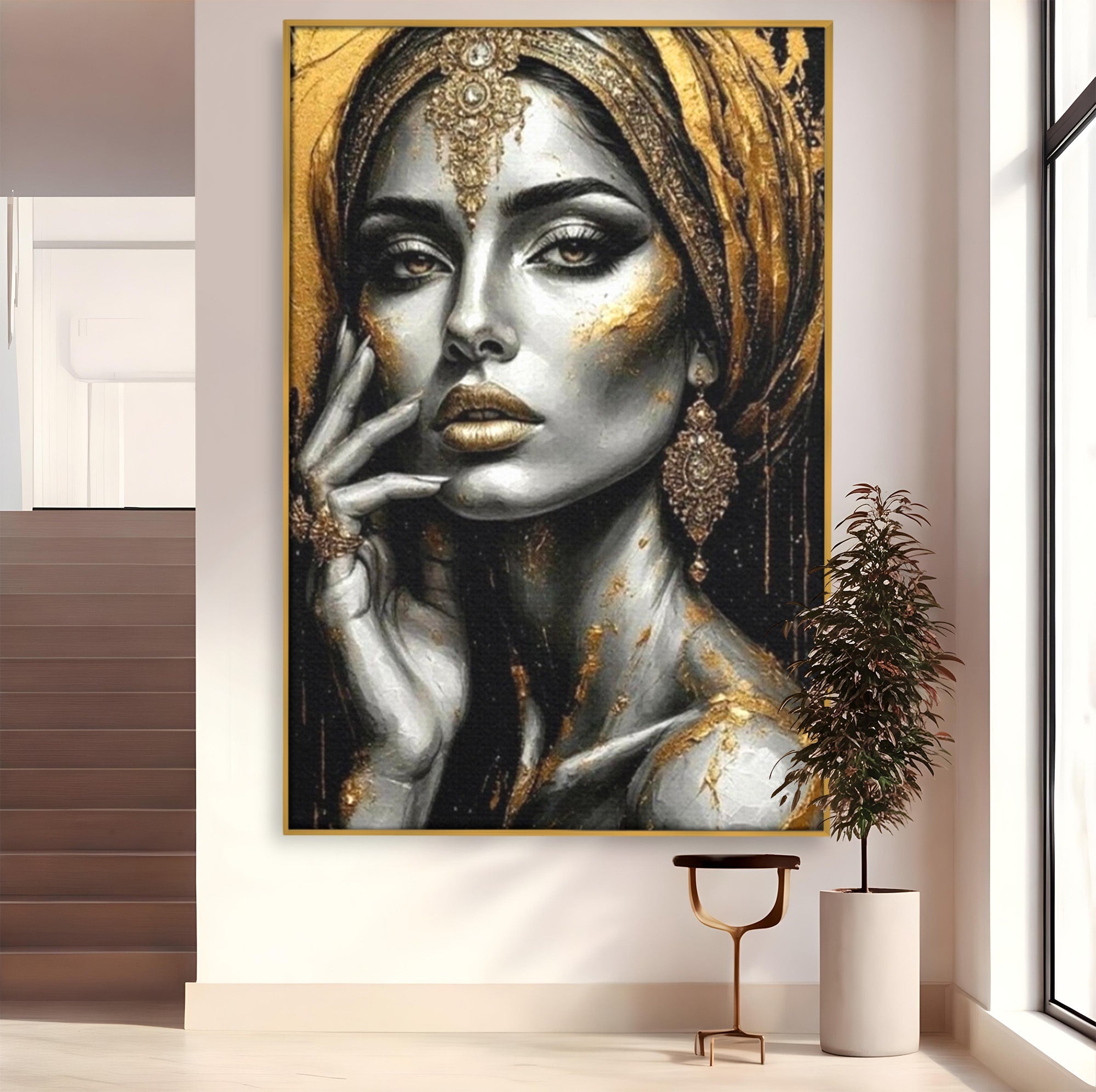 Tablou Canvas Premium LuxCanva® PI1274, Regina Misterioasa, Portret, Femeie, Eleganta, Arta, Dormitor, Culori Vibrante