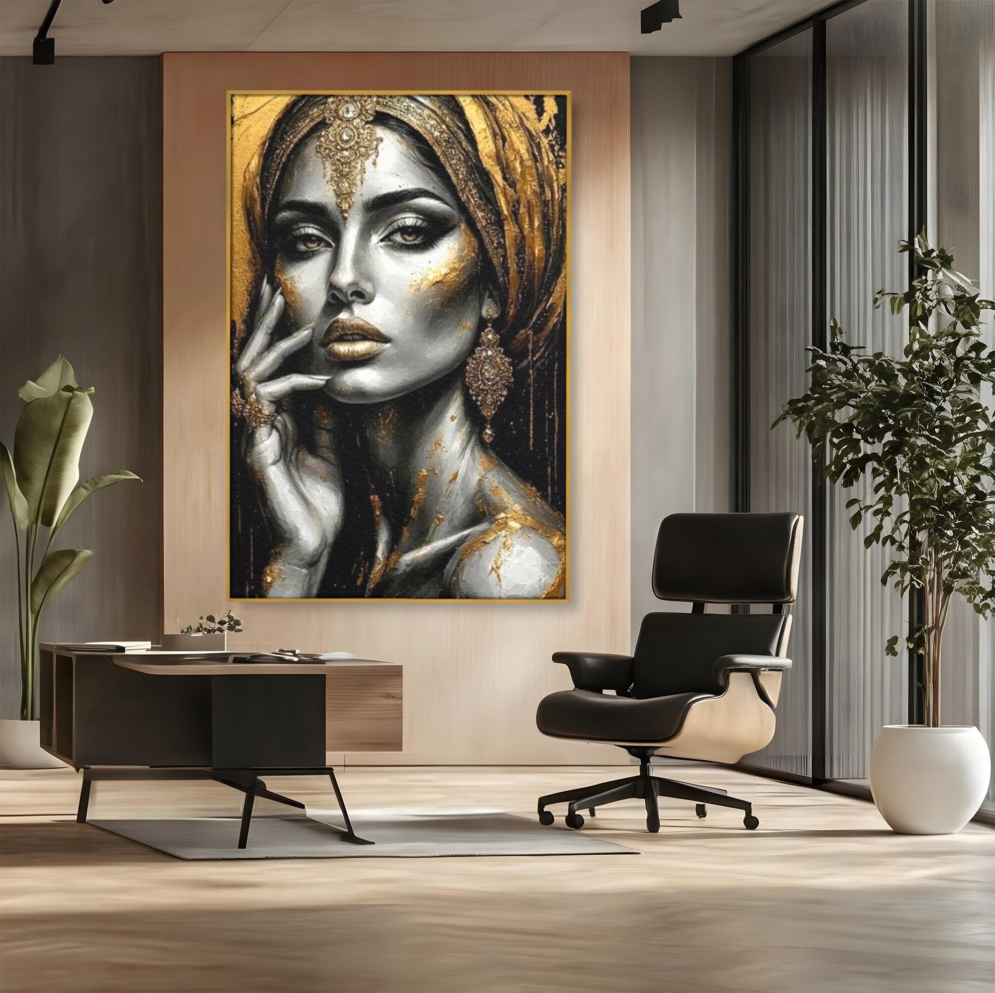 Tablou Canvas Premium LuxCanva® PI1274, Regina Misterioasa, Portret, Femeie, Eleganta, Arta, Dormitor, Culori Vibrante