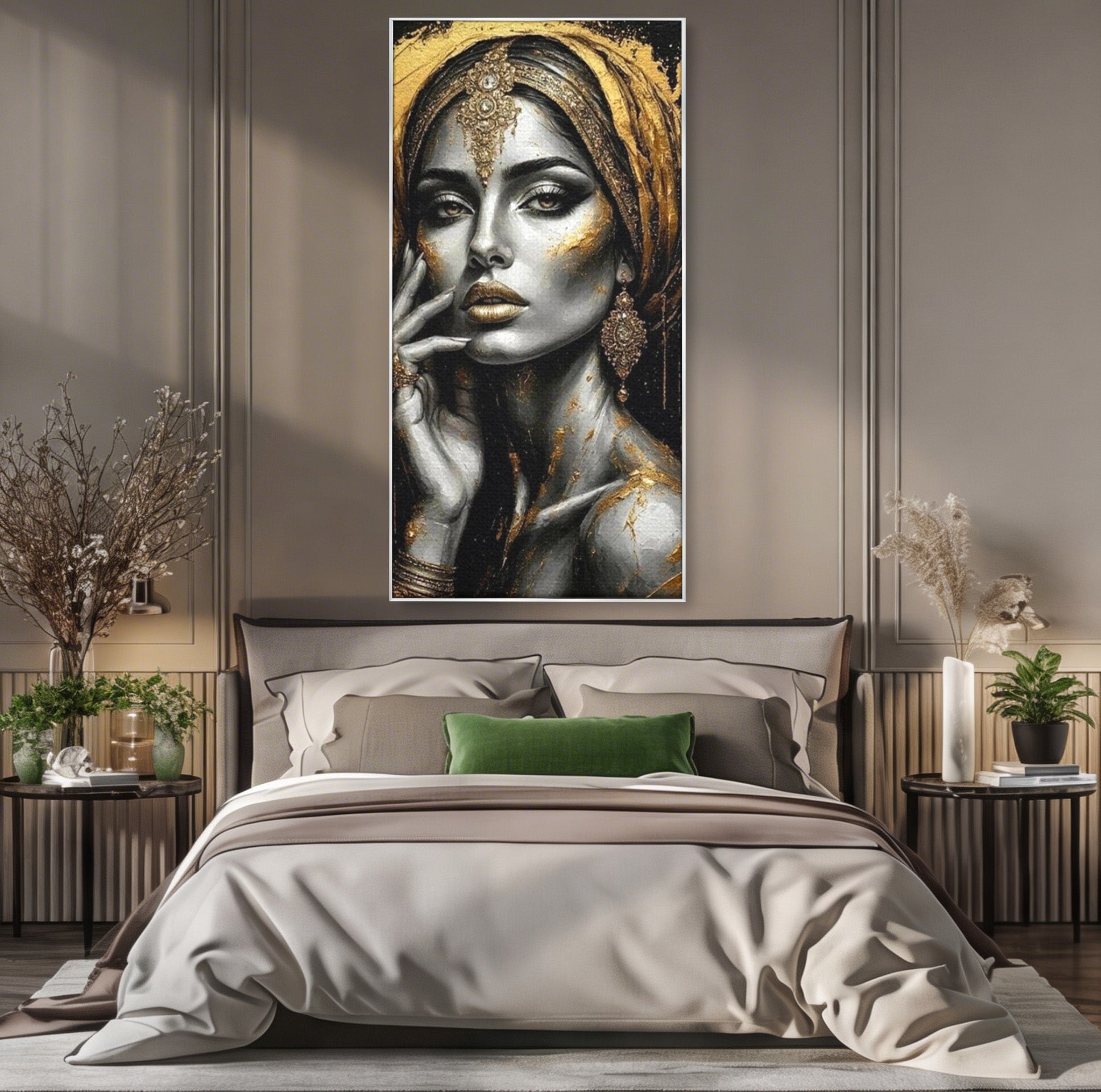 Tablou Canvas Premium LuxCanva® PI1274, Regina Misterioasa, Portret, Femeie, Eleganta, Arta, Dormitor, Culori Vibrante