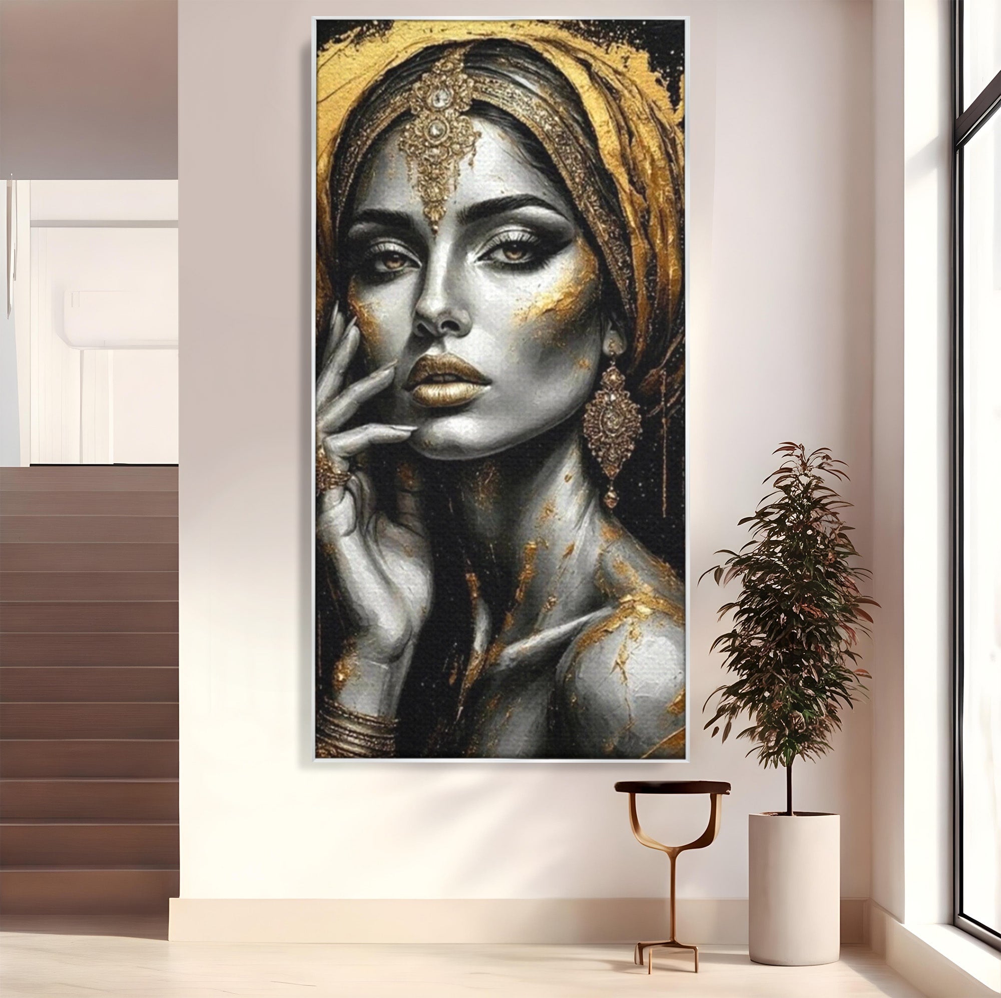 Tablou Canvas Premium LuxCanva® PI1274, Regina Misterioasa, Portret, Femeie, Eleganta, Arta, Dormitor, Culori Vibrante