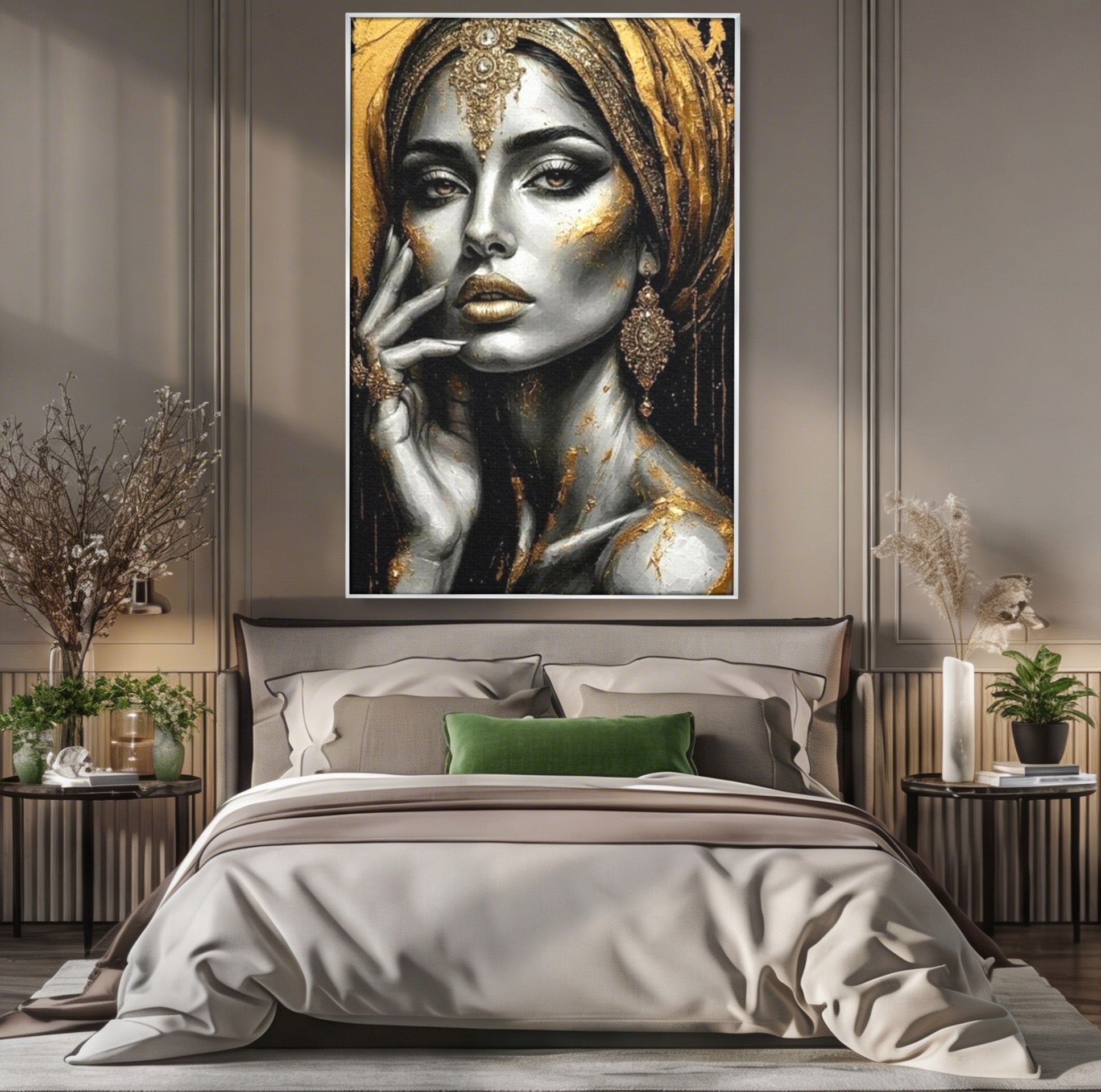 Tablou Canvas Premium LuxCanva® PI1274, Regina Misterioasa, Portret, Femeie, Eleganta, Arta, Dormitor, Culori Vibrante