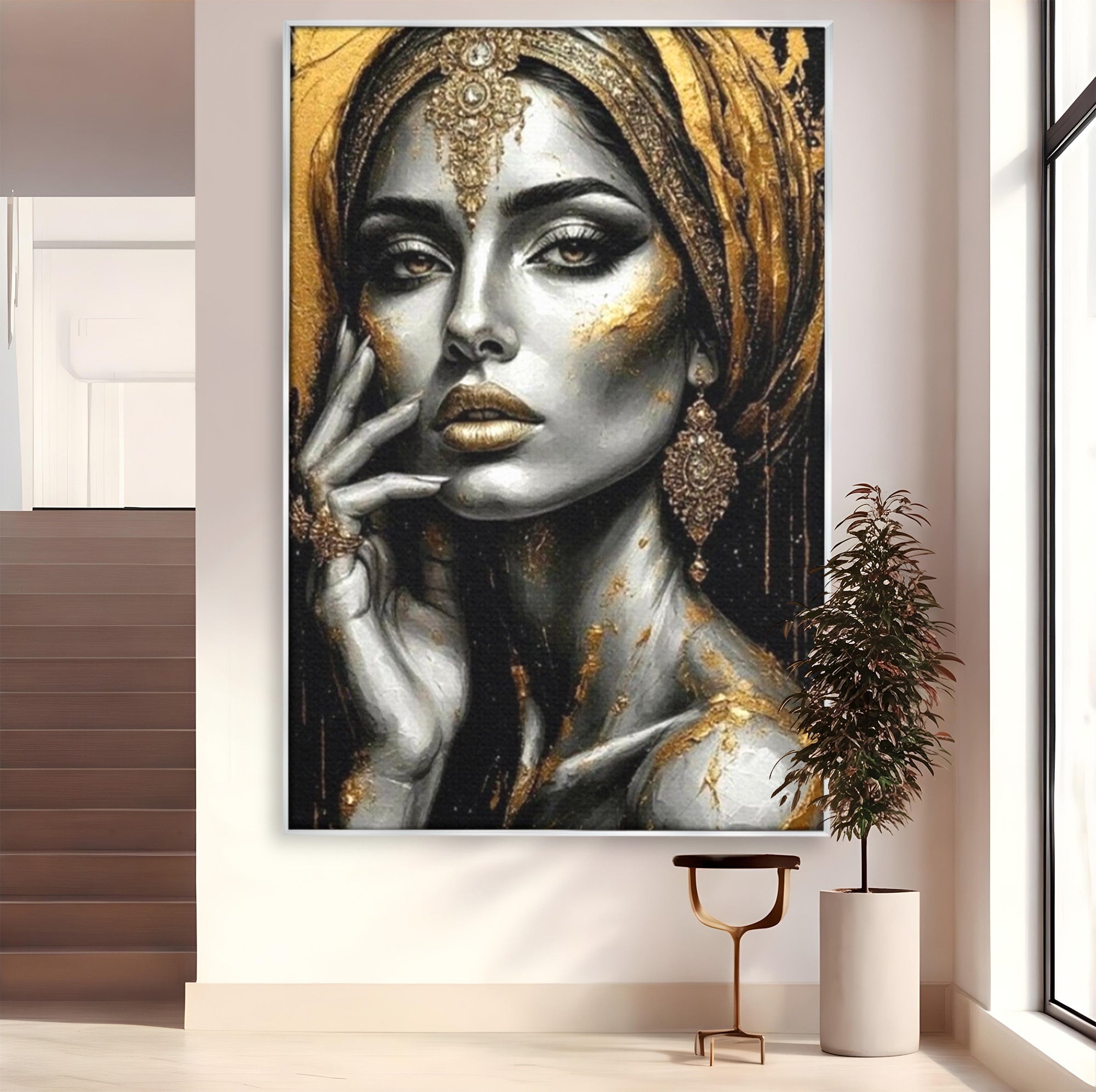 Tablou Canvas Premium LuxCanva® PI1274, Regina Misterioasa, Portret, Femeie, Eleganta, Arta, Dormitor, Culori Vibrante