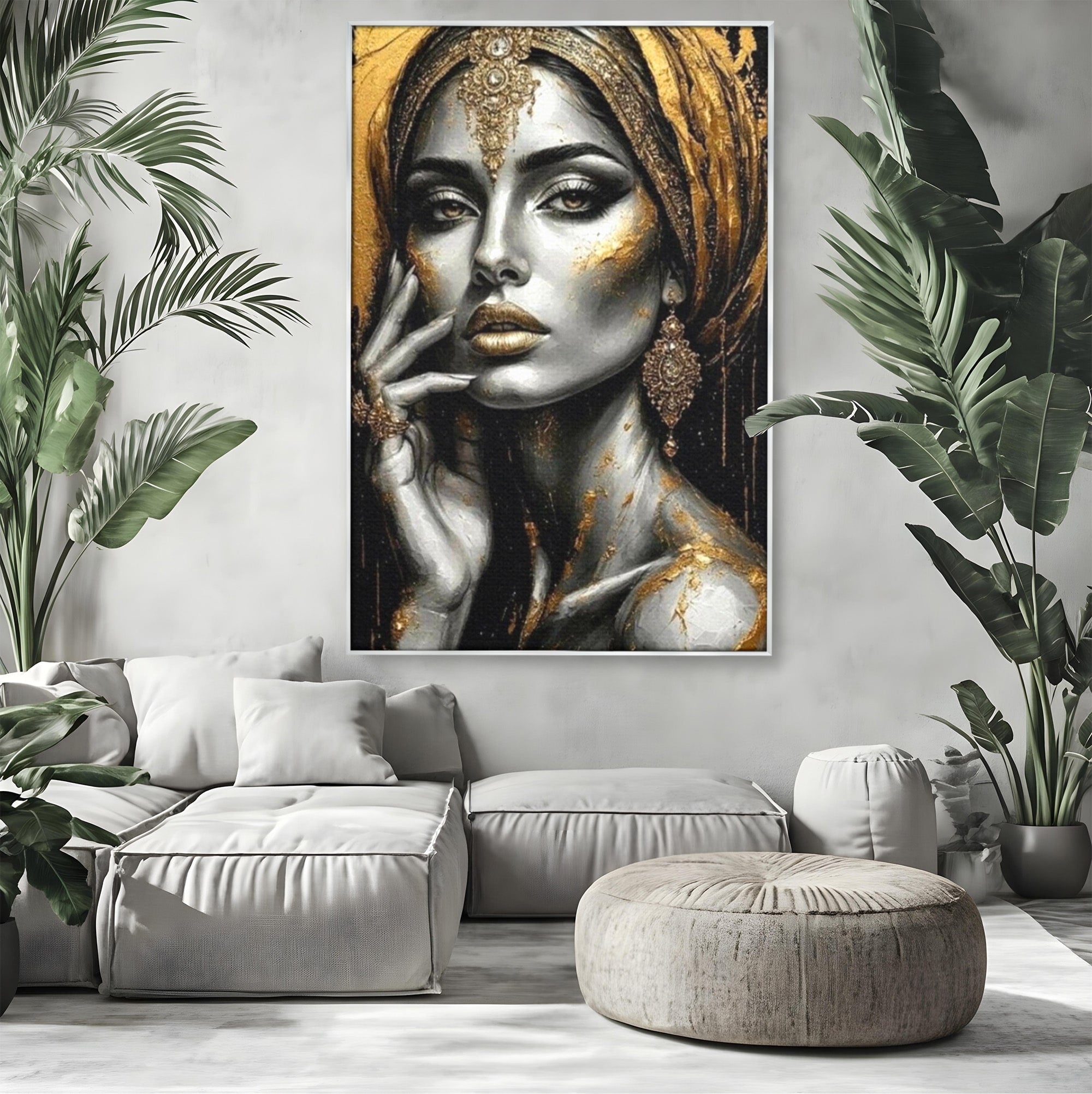 Tablou Canvas Premium LuxCanva® PI1274, Regina Misterioasa, Portret, Femeie, Eleganta, Arta, Dormitor, Culori Vibrante