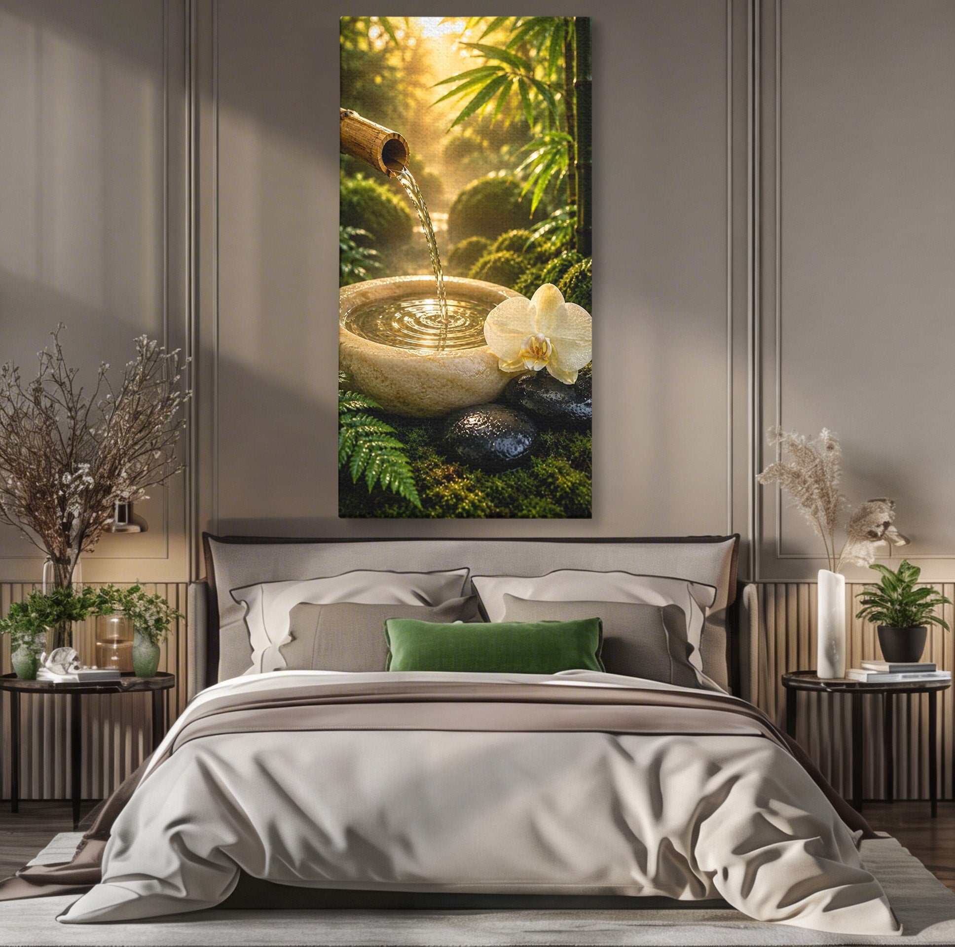 Tablou Canvas Premium LuxCanva® PI1275, Armonie Zen, Masaj, Gradina, Relaxare, Bambus, Orhidee, Living, Dormitor, Culori Vibrante