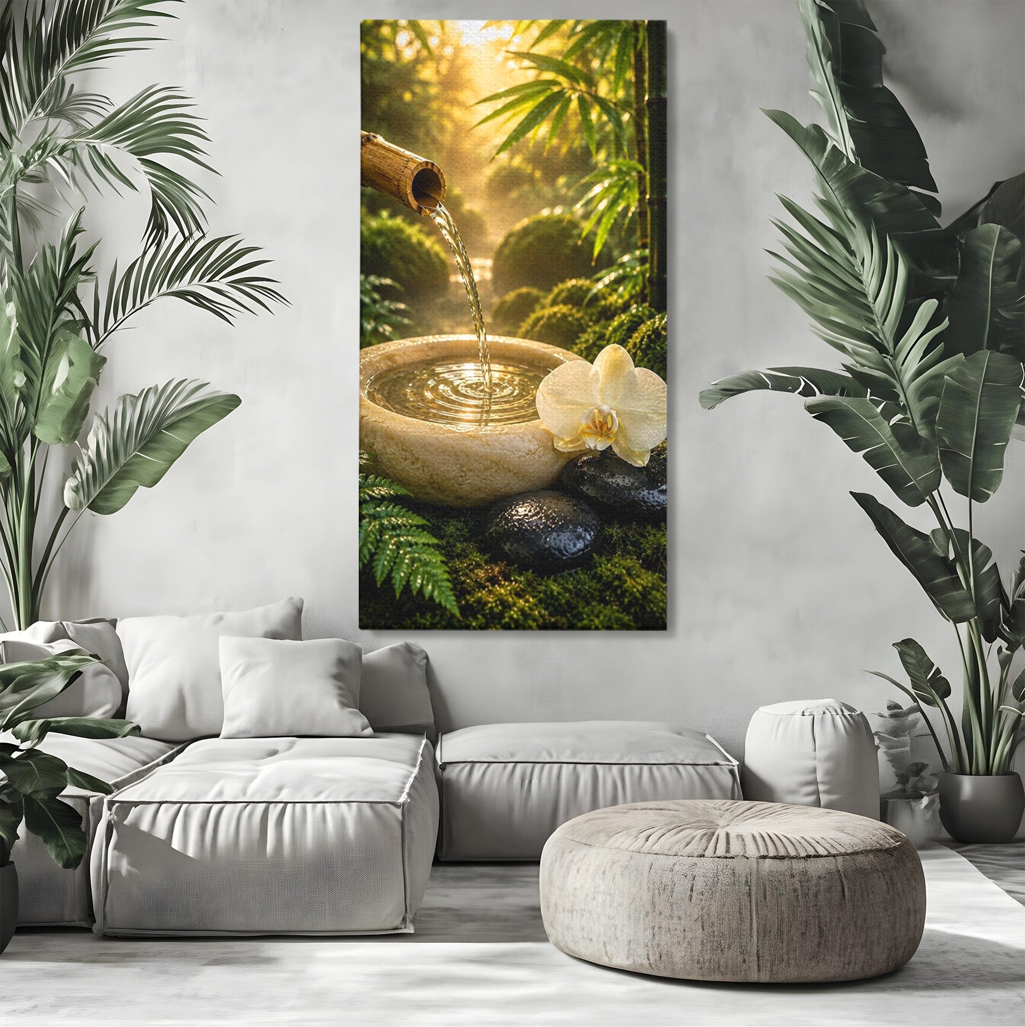 Tablou Canvas Premium LuxCanva® PI1275, Armonie Zen, Masaj, Gradina, Relaxare, Bambus, Orhidee, Living, Dormitor, Culori Vibrante