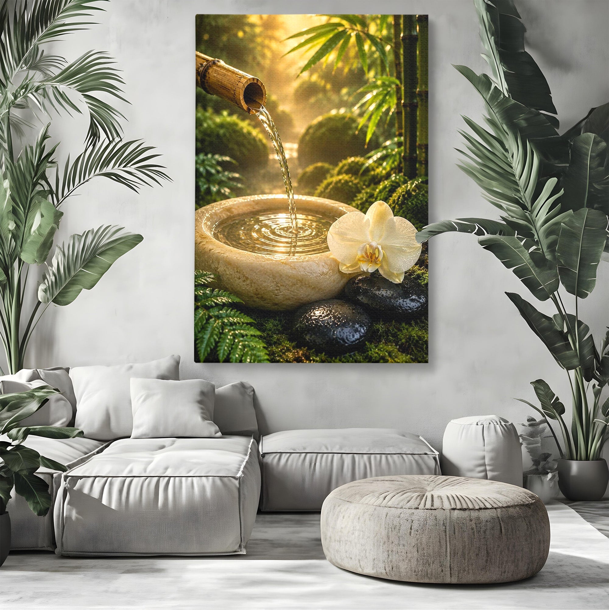 Tablou Canvas Premium LuxCanva® PI1275, Armonie Zen, Masaj, Gradina, Relaxare, Bambus, Orhidee, Living, Dormitor, Culori Vibrante
