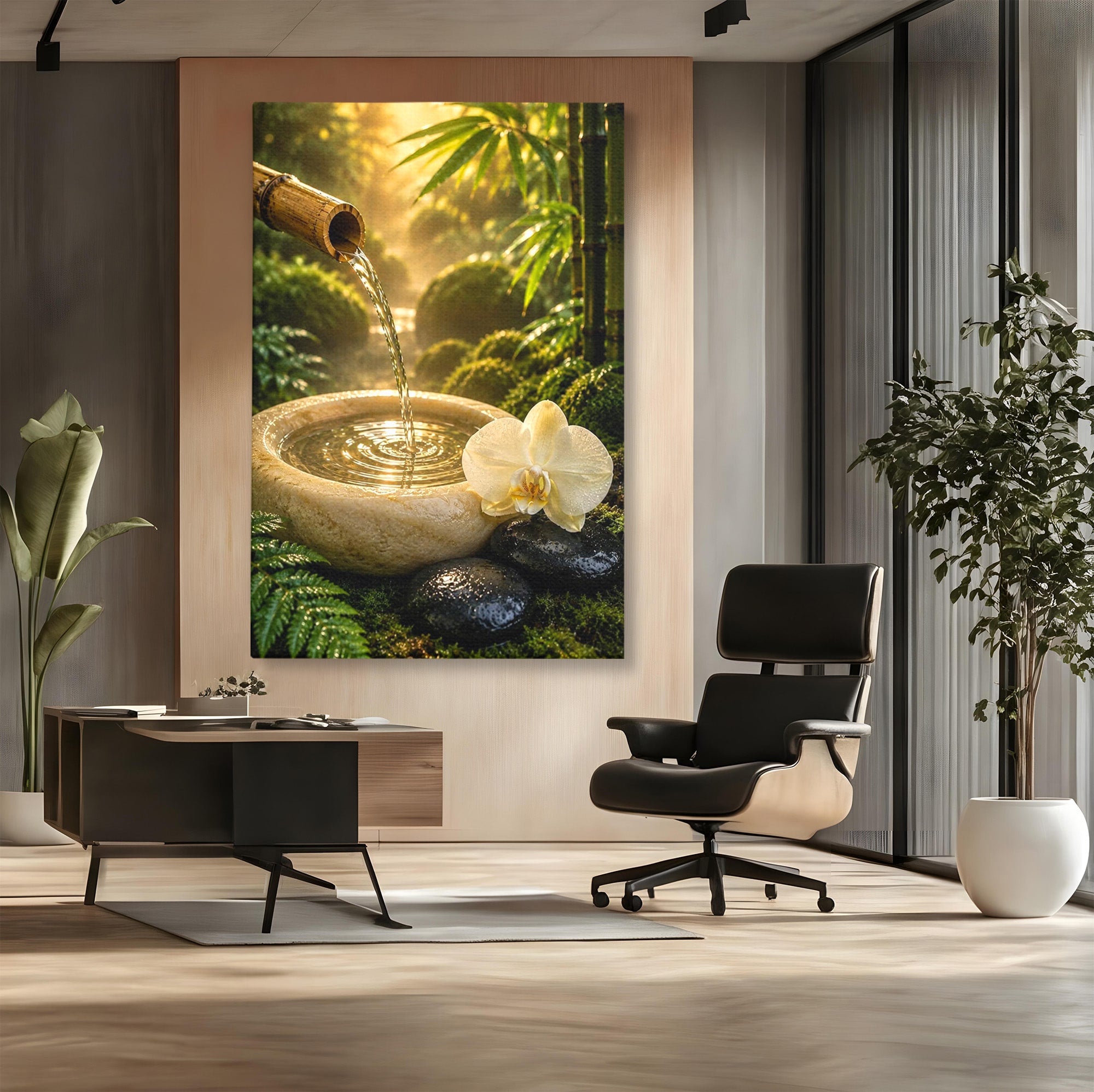 Tablou Canvas Premium LuxCanva® PI1275, Armonie Zen, Masaj, Gradina, Relaxare, Bambus, Orhidee, Living, Dormitor, Culori Vibrante