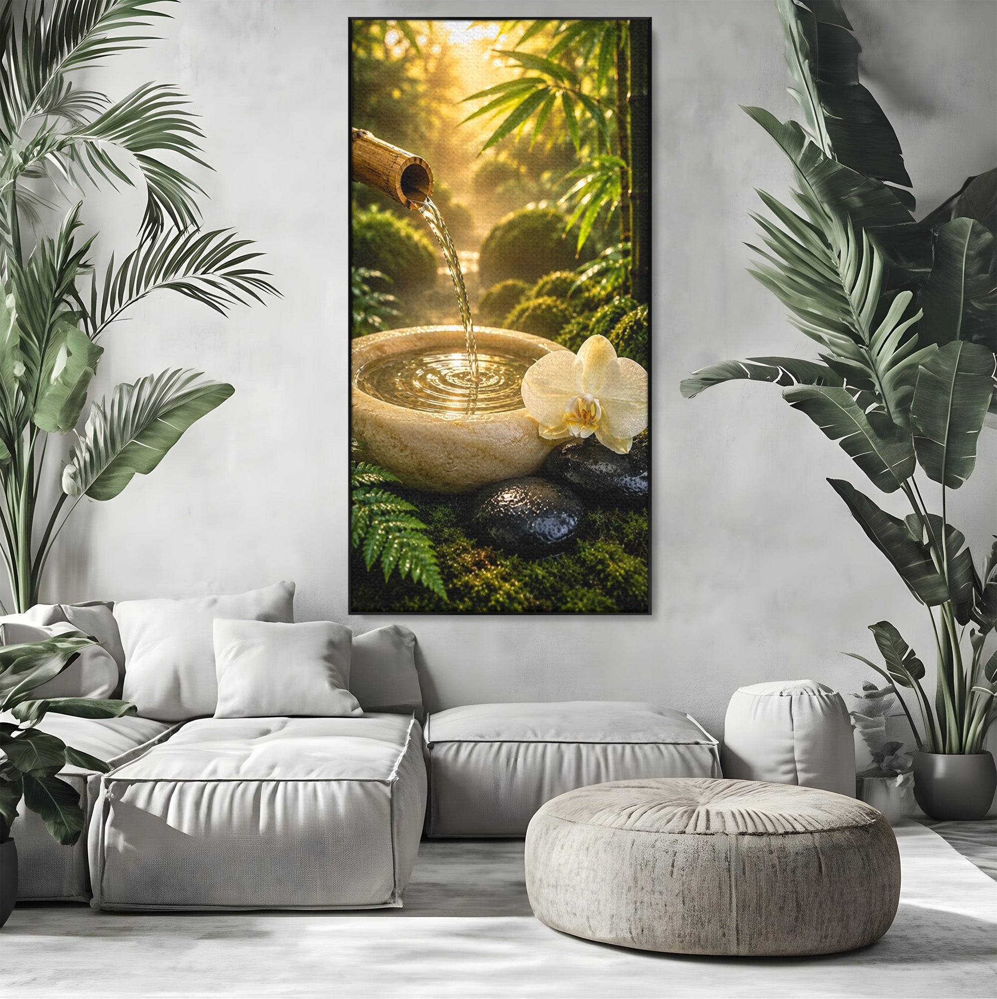 Tablou Canvas Premium LuxCanva® PI1275, Armonie Zen, Masaj, Gradina, Relaxare, Bambus, Orhidee, Living, Dormitor, Culori Vibrante