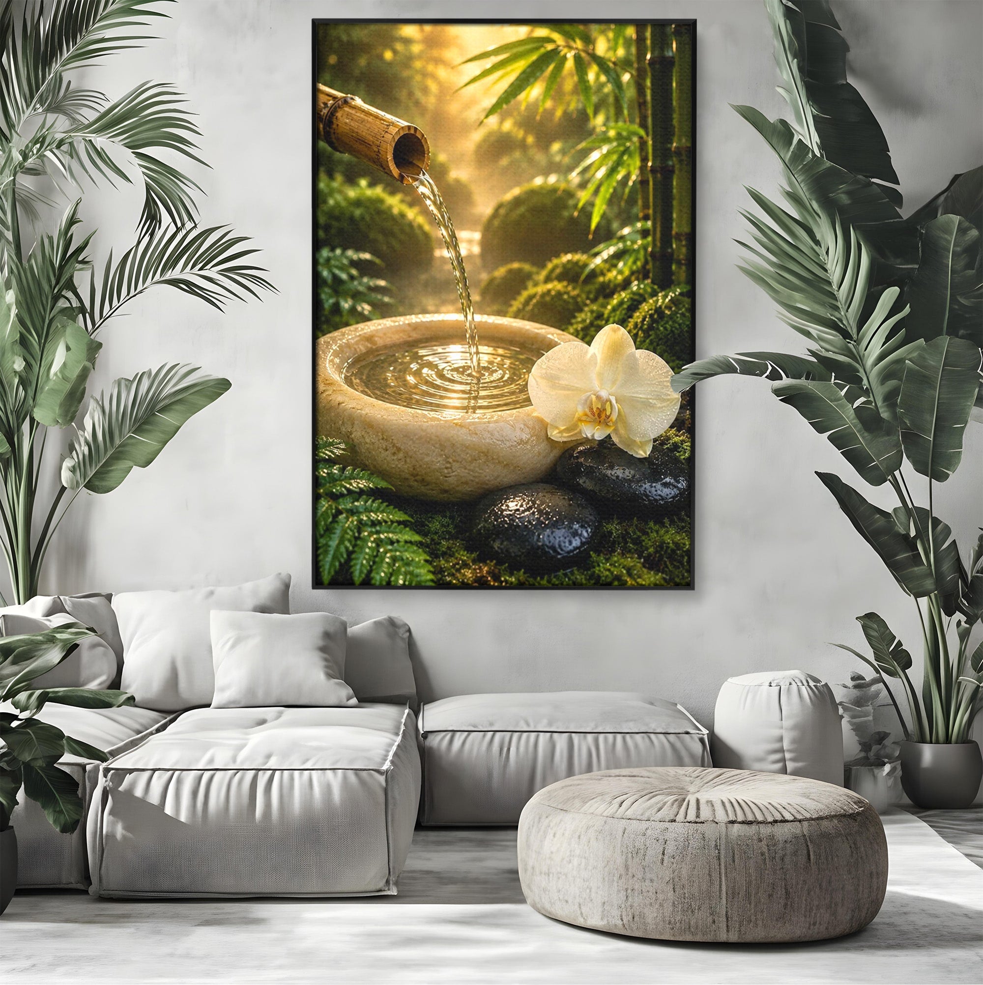 Tablou Canvas Premium LuxCanva® PI1275, Armonie Zen, Masaj, Gradina, Relaxare, Bambus, Orhidee, Living, Dormitor, Culori Vibrante