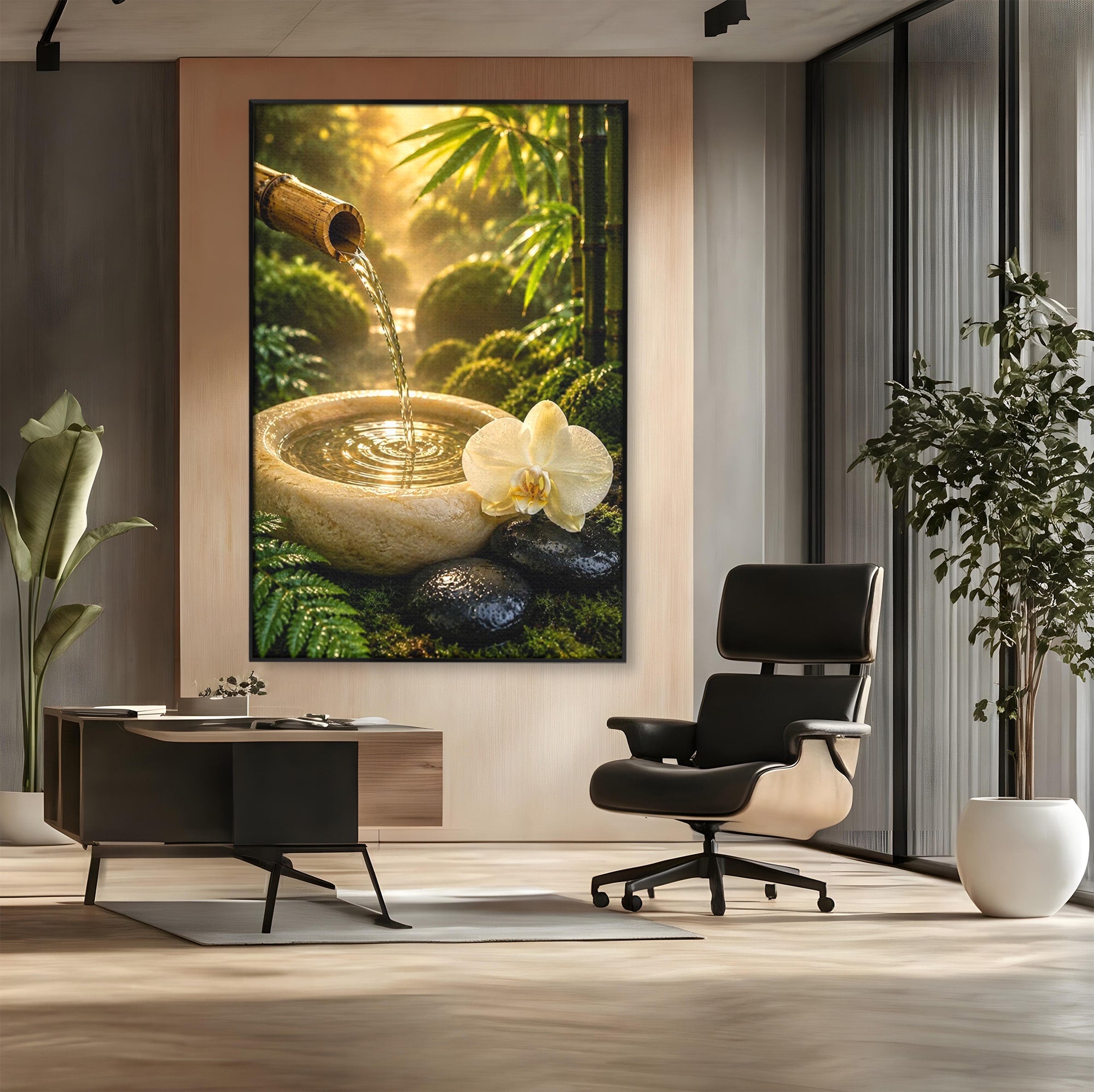 Tablou Canvas Premium LuxCanva® PI1275, Armonie Zen, Masaj, Gradina, Relaxare, Bambus, Orhidee, Living, Dormitor, Culori Vibrante