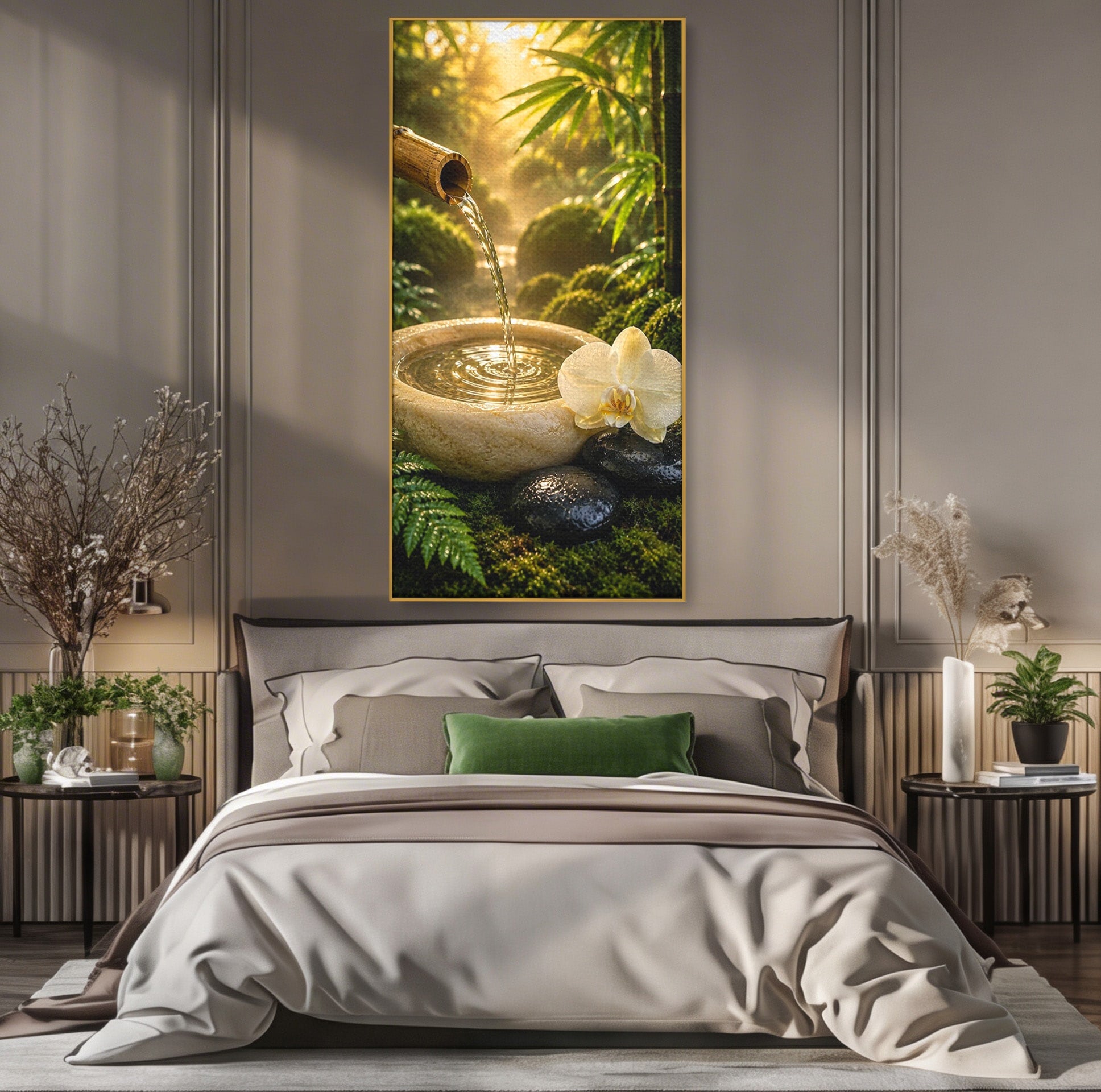 Tablou Canvas Premium LuxCanva® PI1275, Armonie Zen, Masaj, Gradina, Relaxare, Bambus, Orhidee, Living, Dormitor, Culori Vibrante