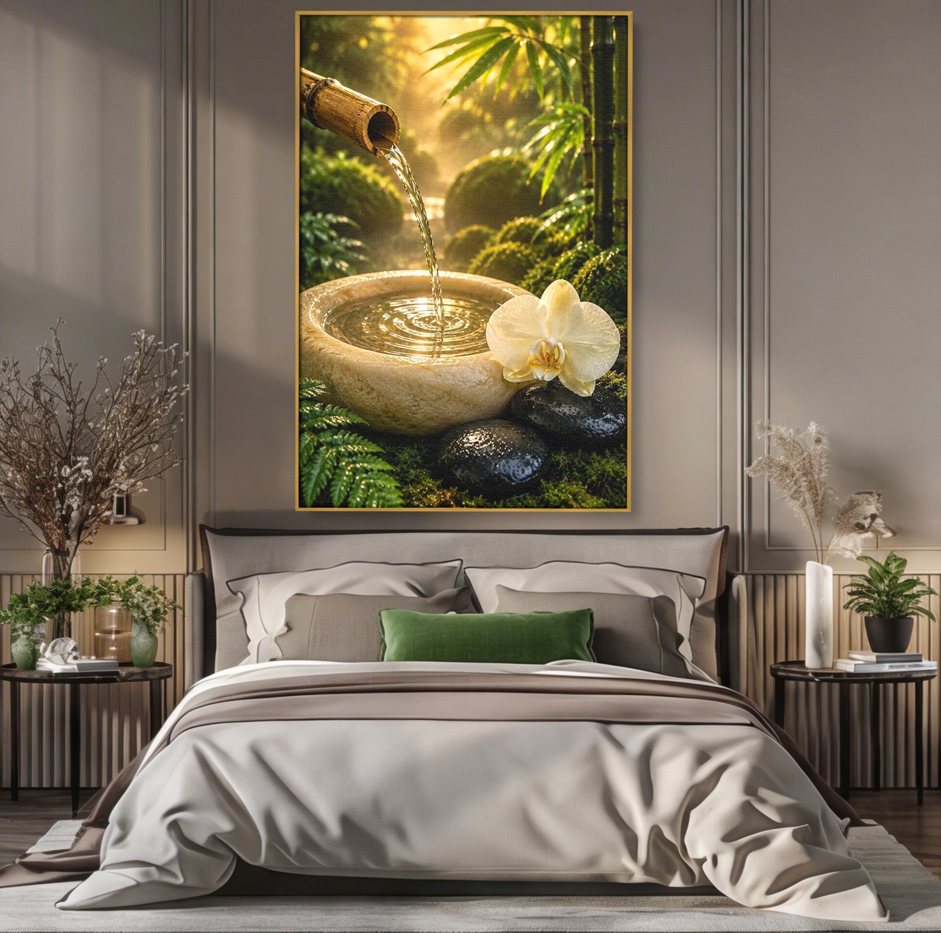 Tablou Canvas Premium LuxCanva® PI1275, Armonie Zen, Masaj, Gradina, Relaxare, Bambus, Orhidee, Living, Dormitor, Culori Vibrante