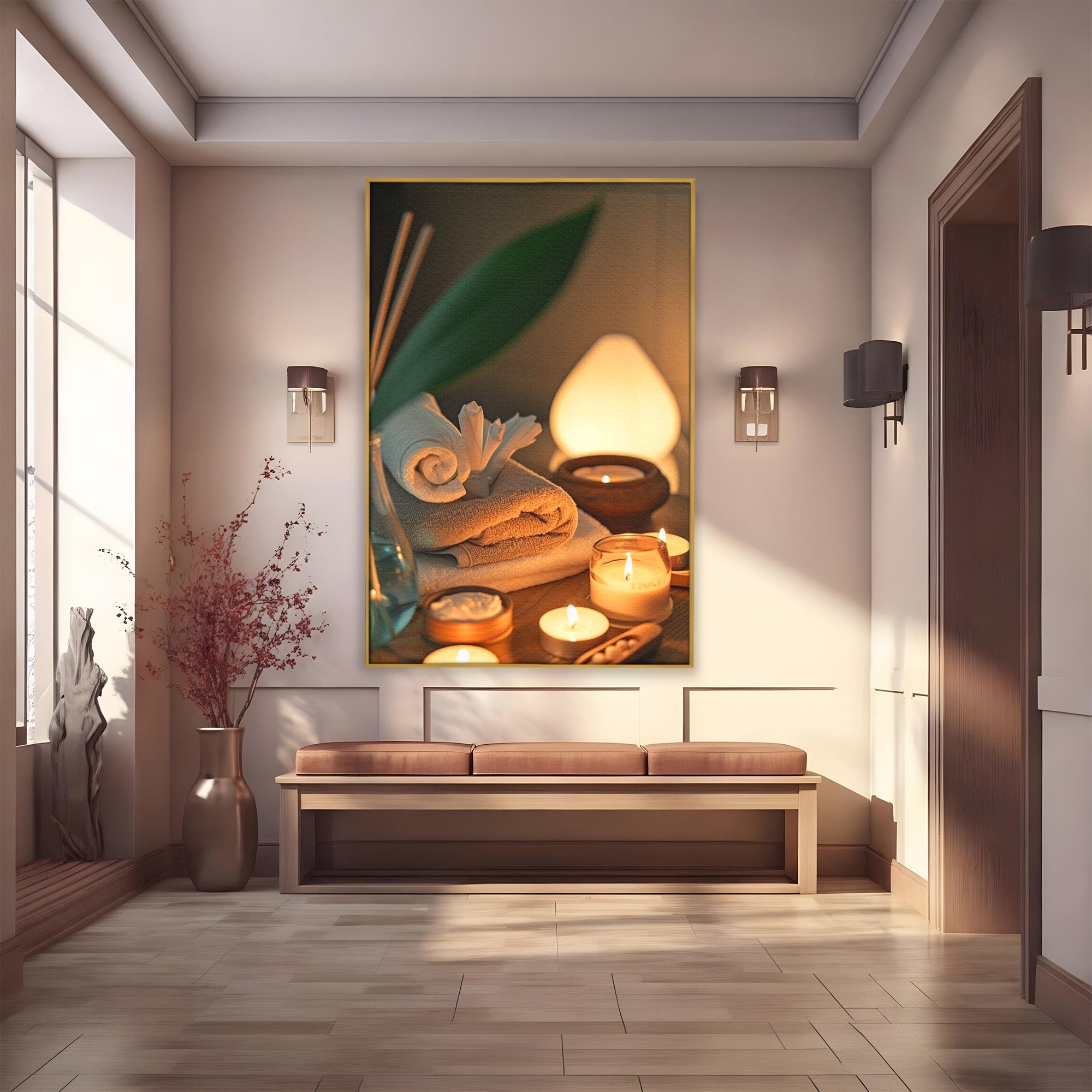 Tablou Canvas Premium LuxCanva® PI1276, Relaxare Spa, Salon, Lumanari, Relaxare, Wellness, Dormitor, Culori Vibrante