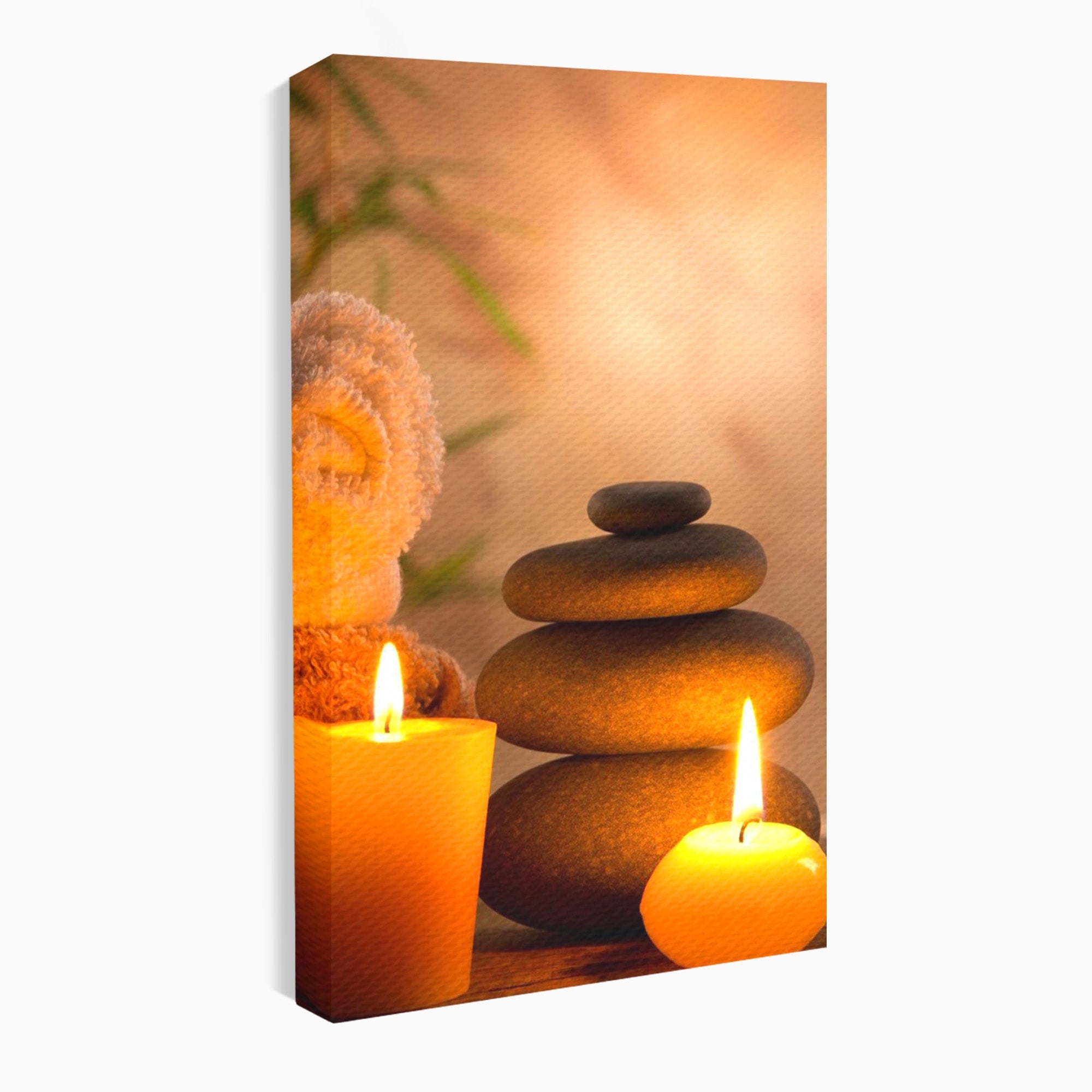 Tablou Canvas Premium LuxCanva® PI1277, Pietre Zen Si Lumanari, Relaxare, Meditatie, Flacara, Spa, Pietre, Dormitor, Hol, Culori Vibrante