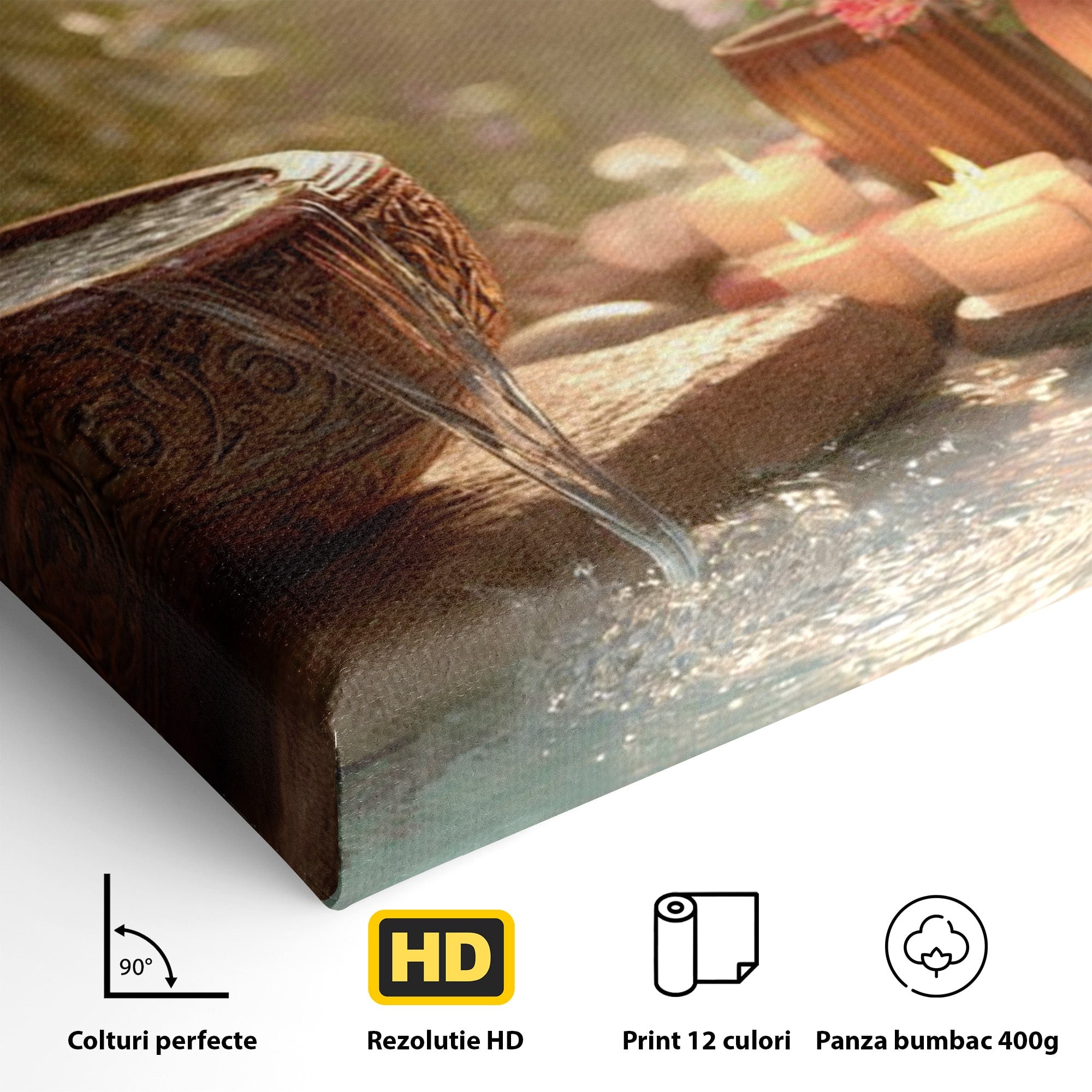 Tablou Canvas Premium LuxCanva® PI1279, Rasarit In Gradina Zen, Oaza, Relaxare, Flori, Spa, Dormitor, Baie, Culori Vibrante