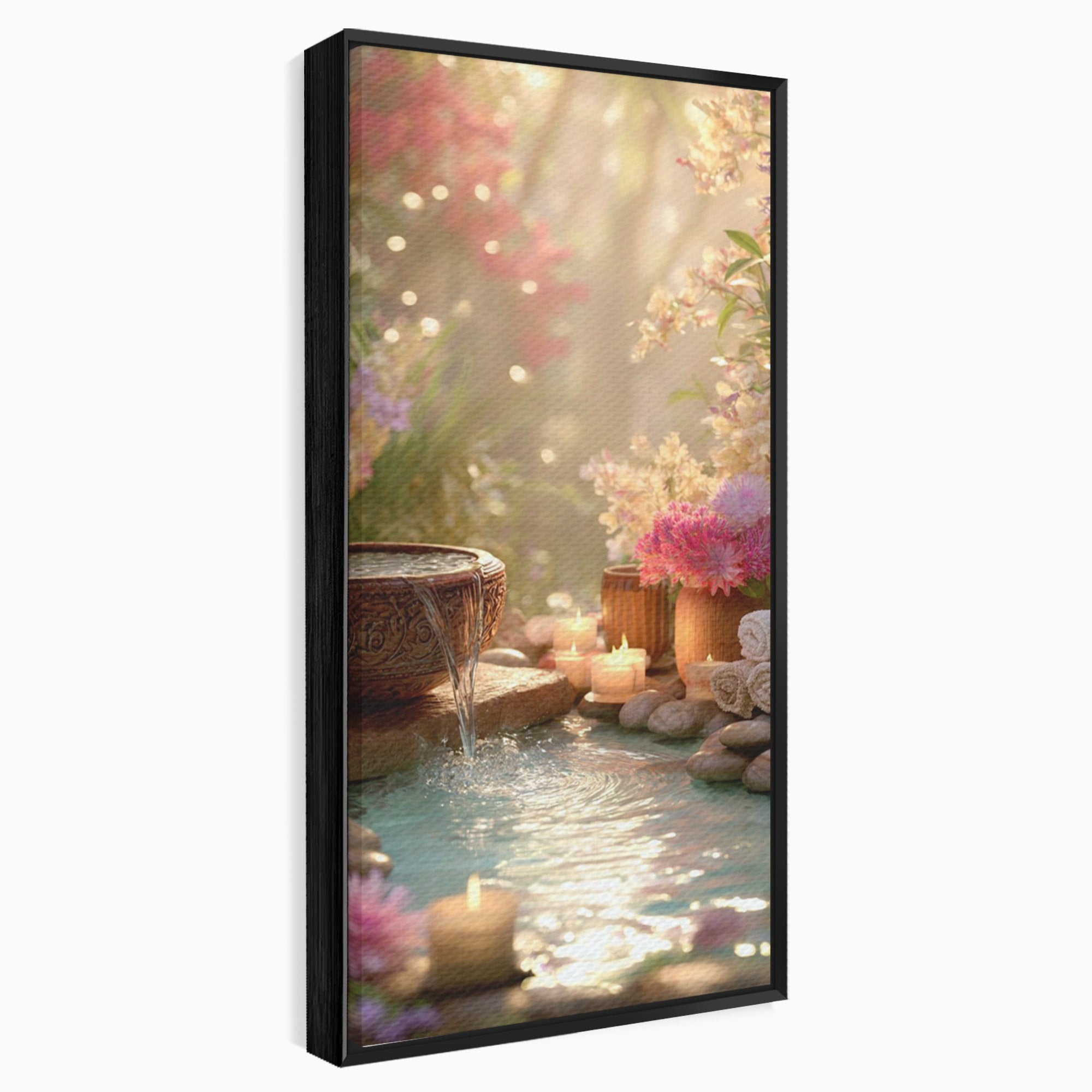 Tablou Canvas Premium LuxCanva® PI1279, Rasarit In Gradina Zen, Oaza, Relaxare, Flori, Spa, Dormitor, Baie, Culori Vibrante