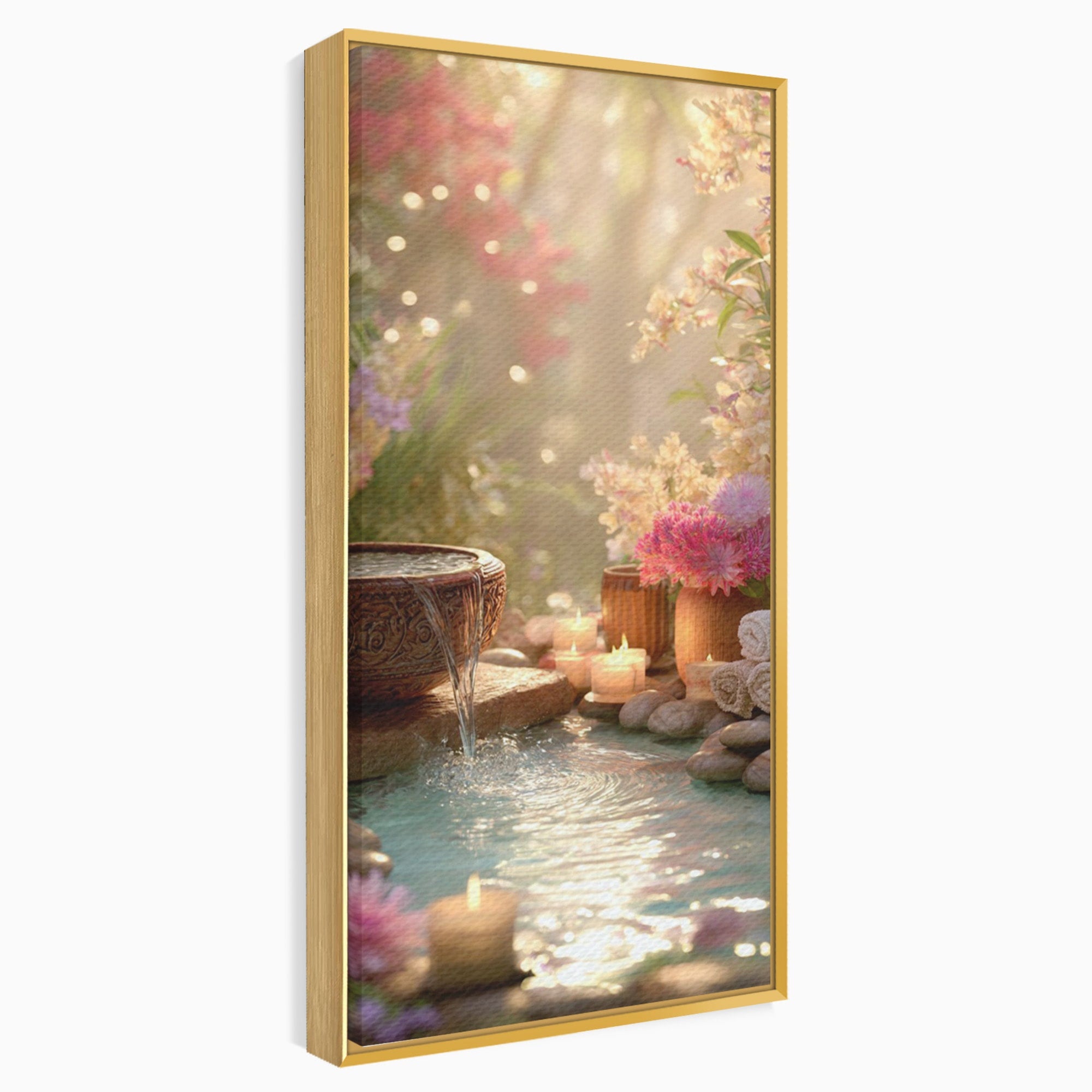 Tablou Canvas Premium LuxCanva® PI1279, Rasarit In Gradina Zen, Oaza, Relaxare, Flori, Spa, Dormitor, Baie, Culori Vibrante