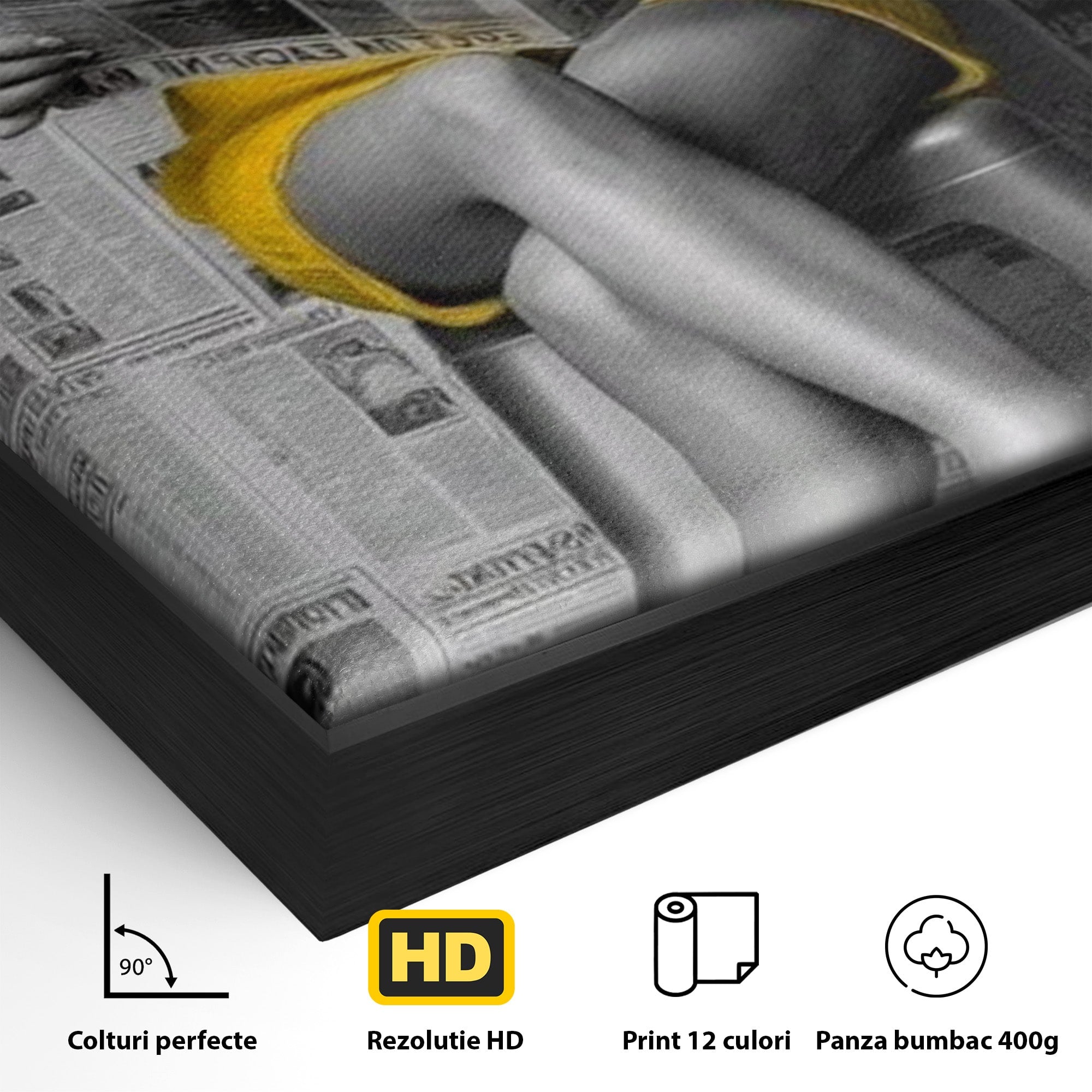 Tablou Canvas Premium LuxCanva® PI1280, Femeie Citind Ziarul, Galben, Scaun, Moda, Retro, Living, Culori Vibrante